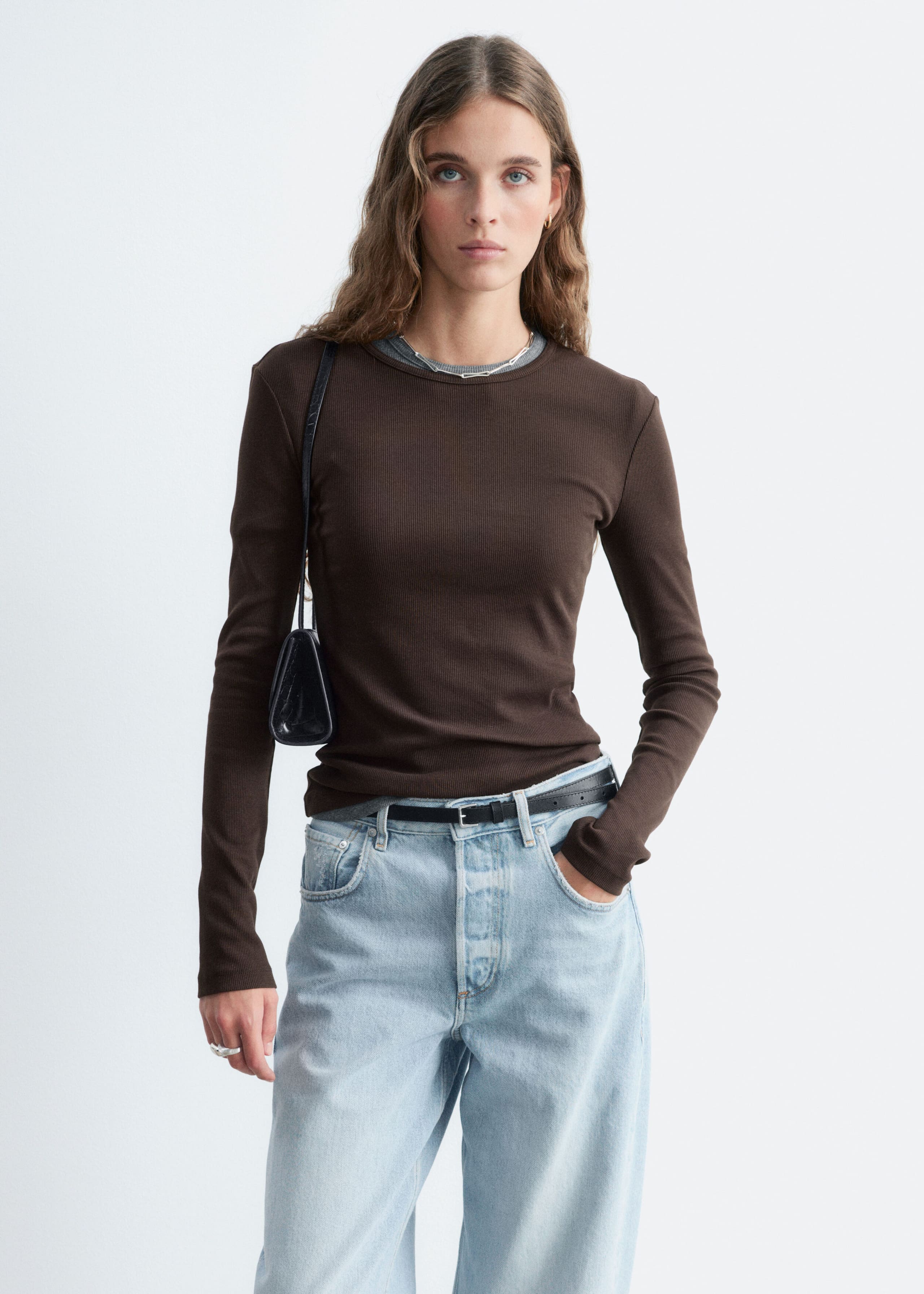 Haut côtelé à manches longues - Marron foncé - Lookbook