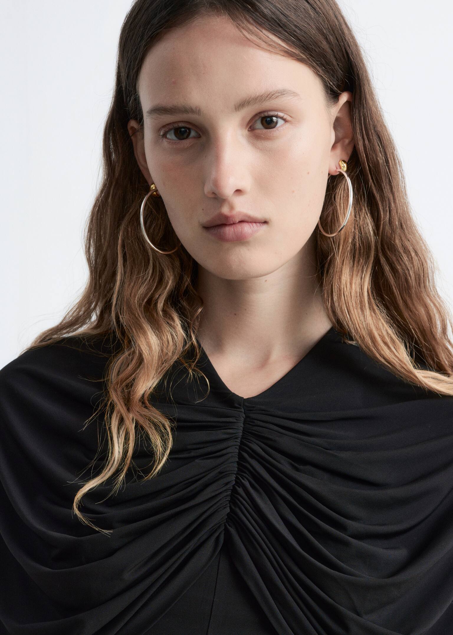 Draped Cape-Detail Top - Black - 3