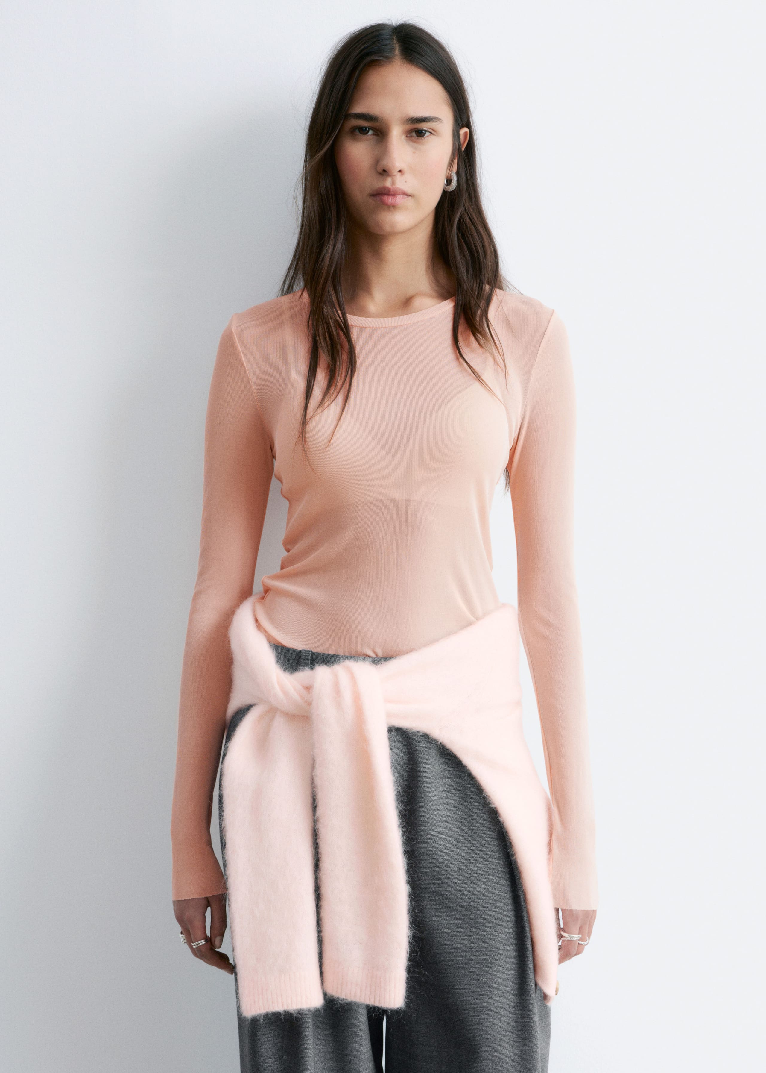 Maglia velata in seta - Pesca - Lookbook