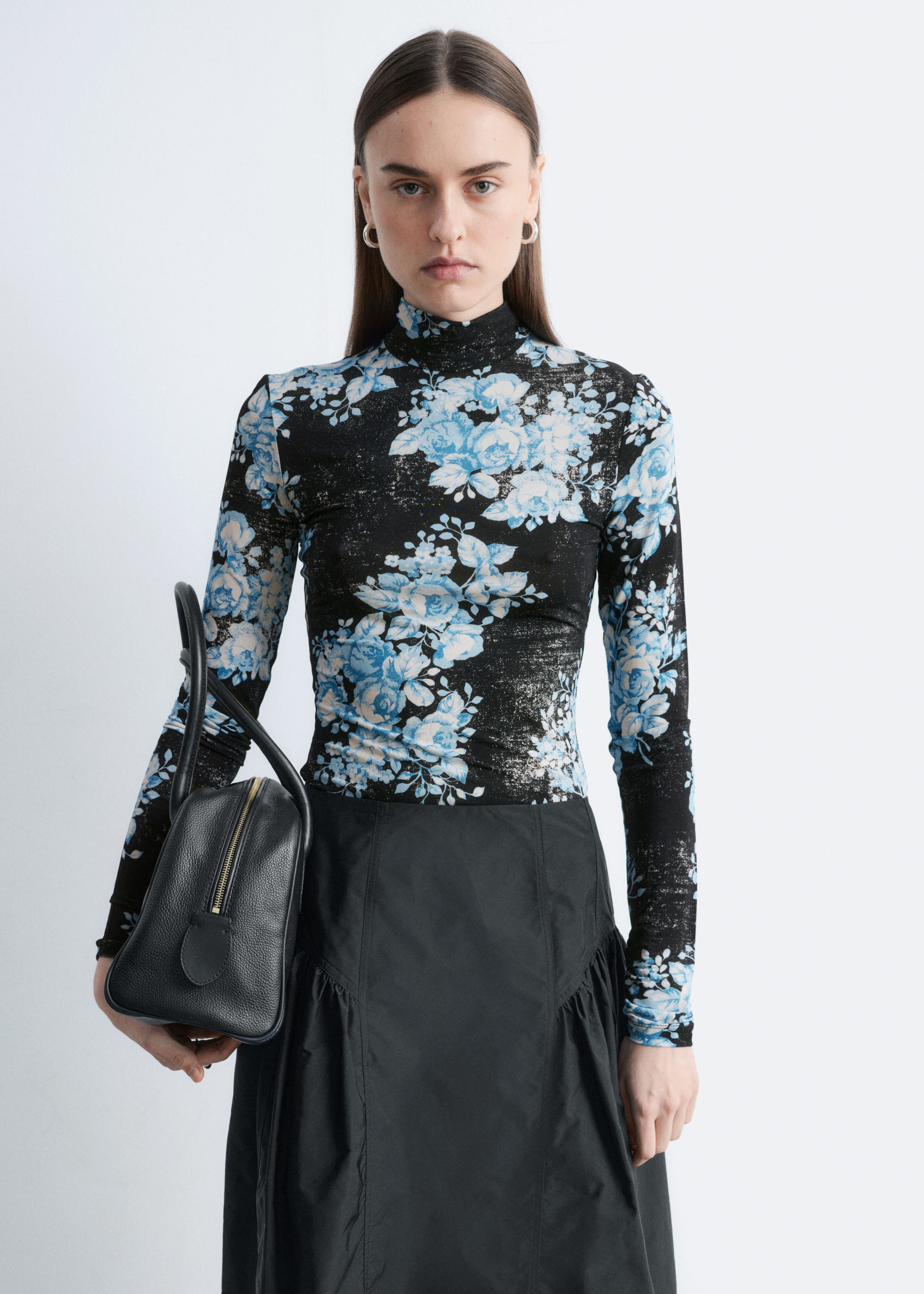 Image of Floral-Patterned Turtleneck Top