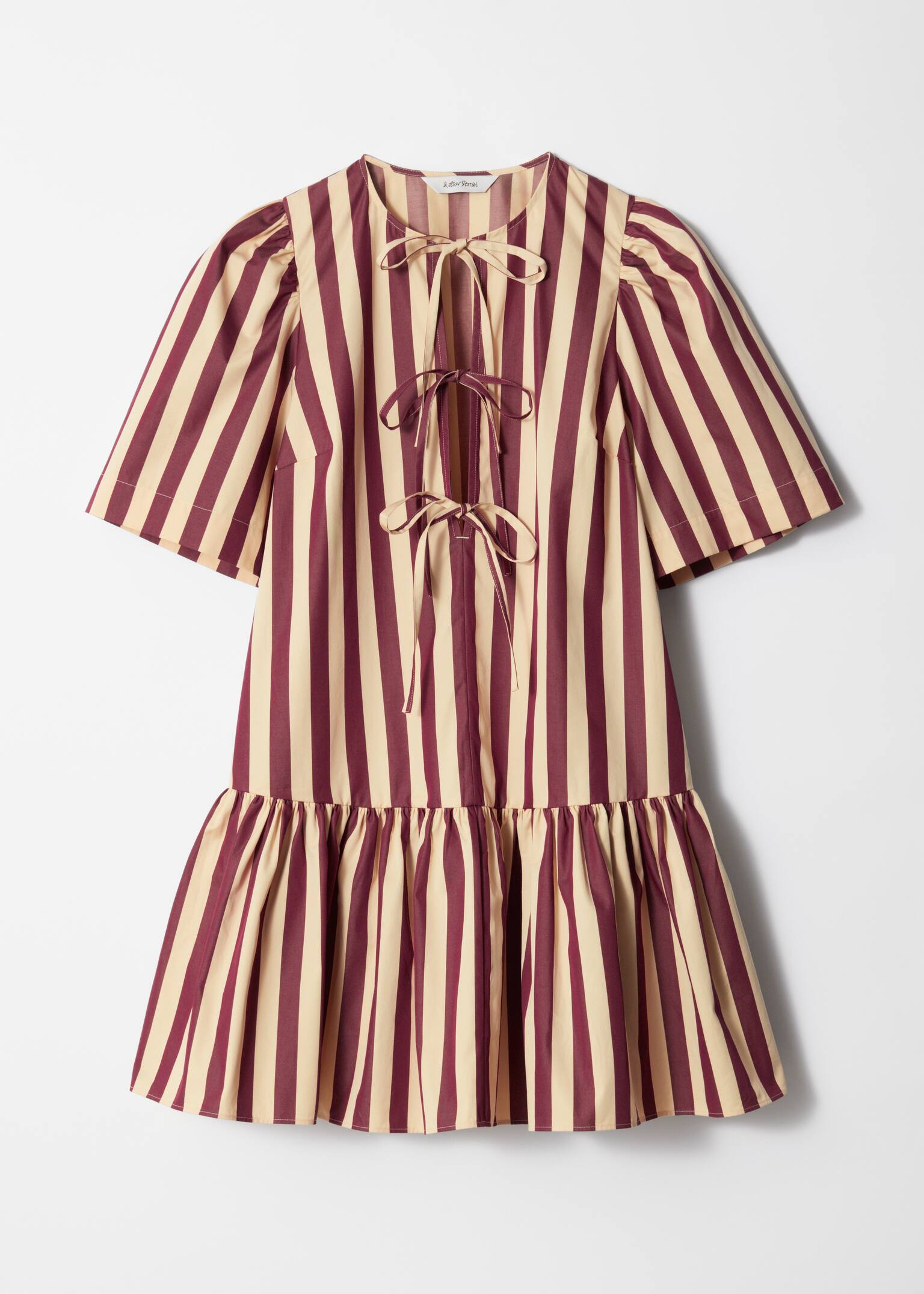 Rochie Mini Peplum - Dungi roșii/galbene/Roz închis/Alb - 2