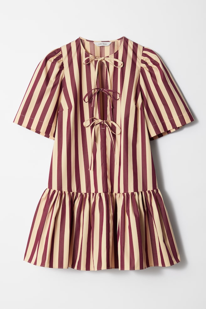 Peplum Mini Dress - Red/Yellow Stripes/White/Dark Pink - 1