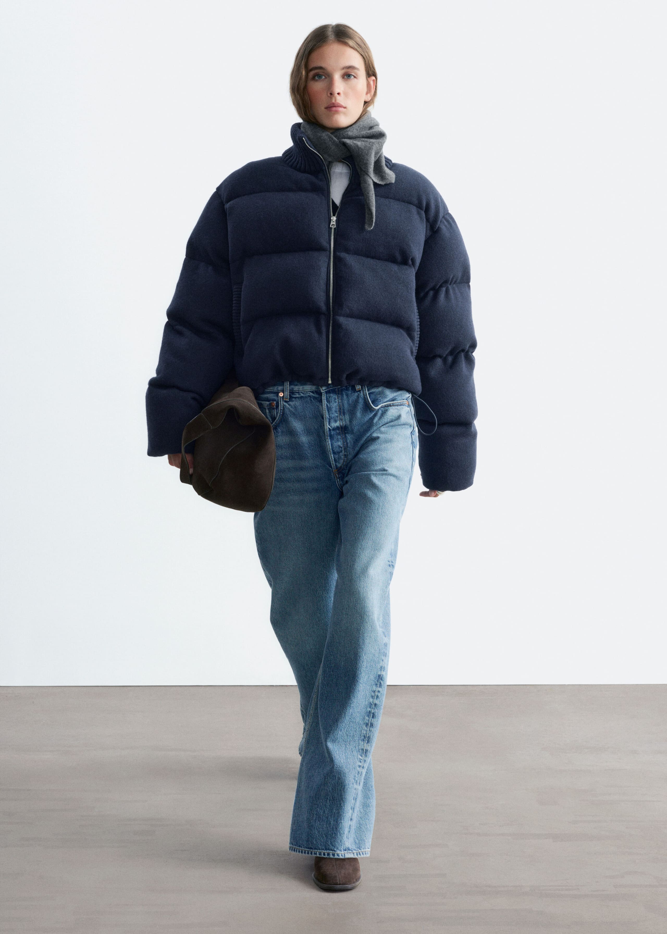 Knitted Puffer Jacket - Dark Blue - Lookbook