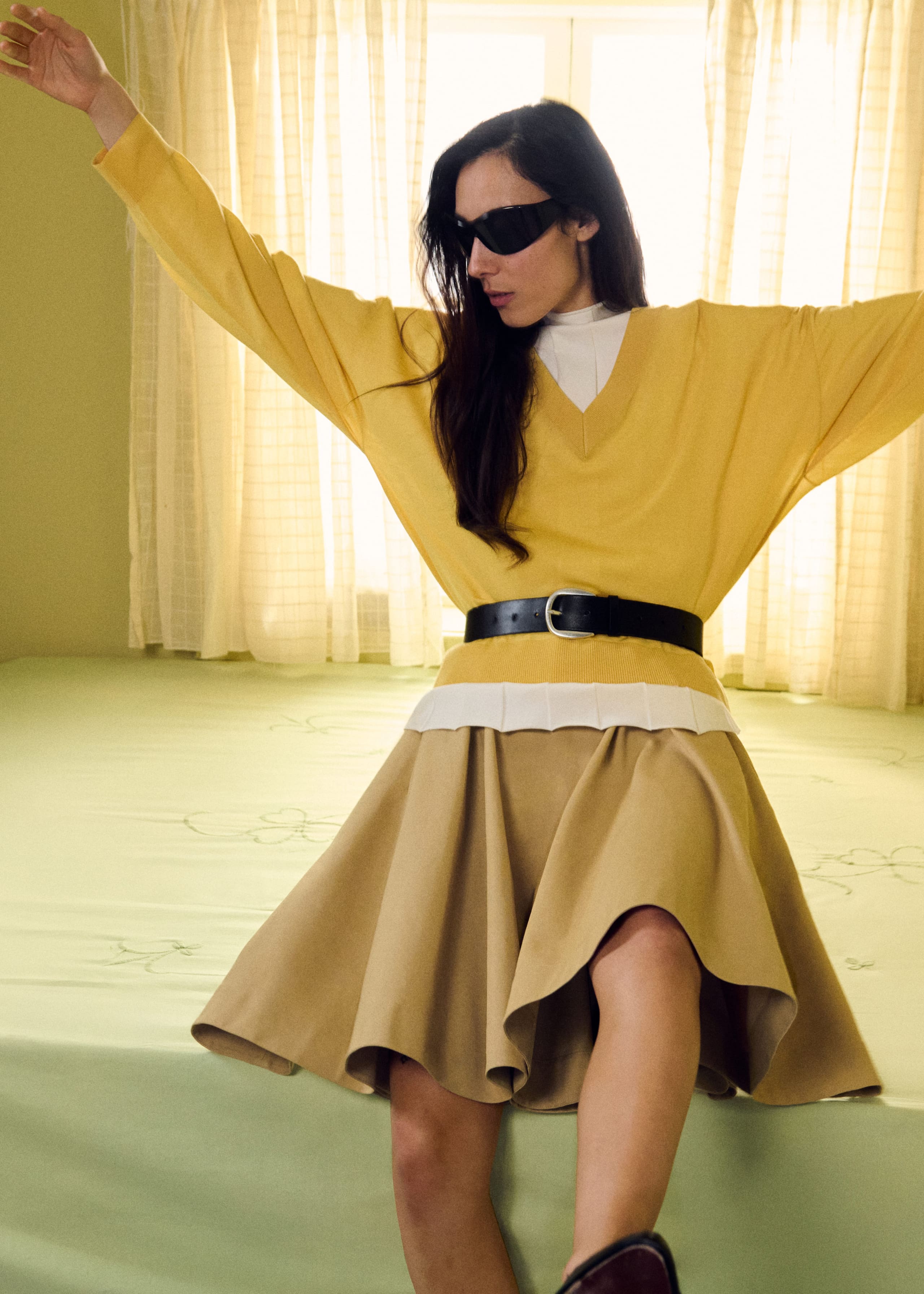 Image of Flared Knee-Length Skirt