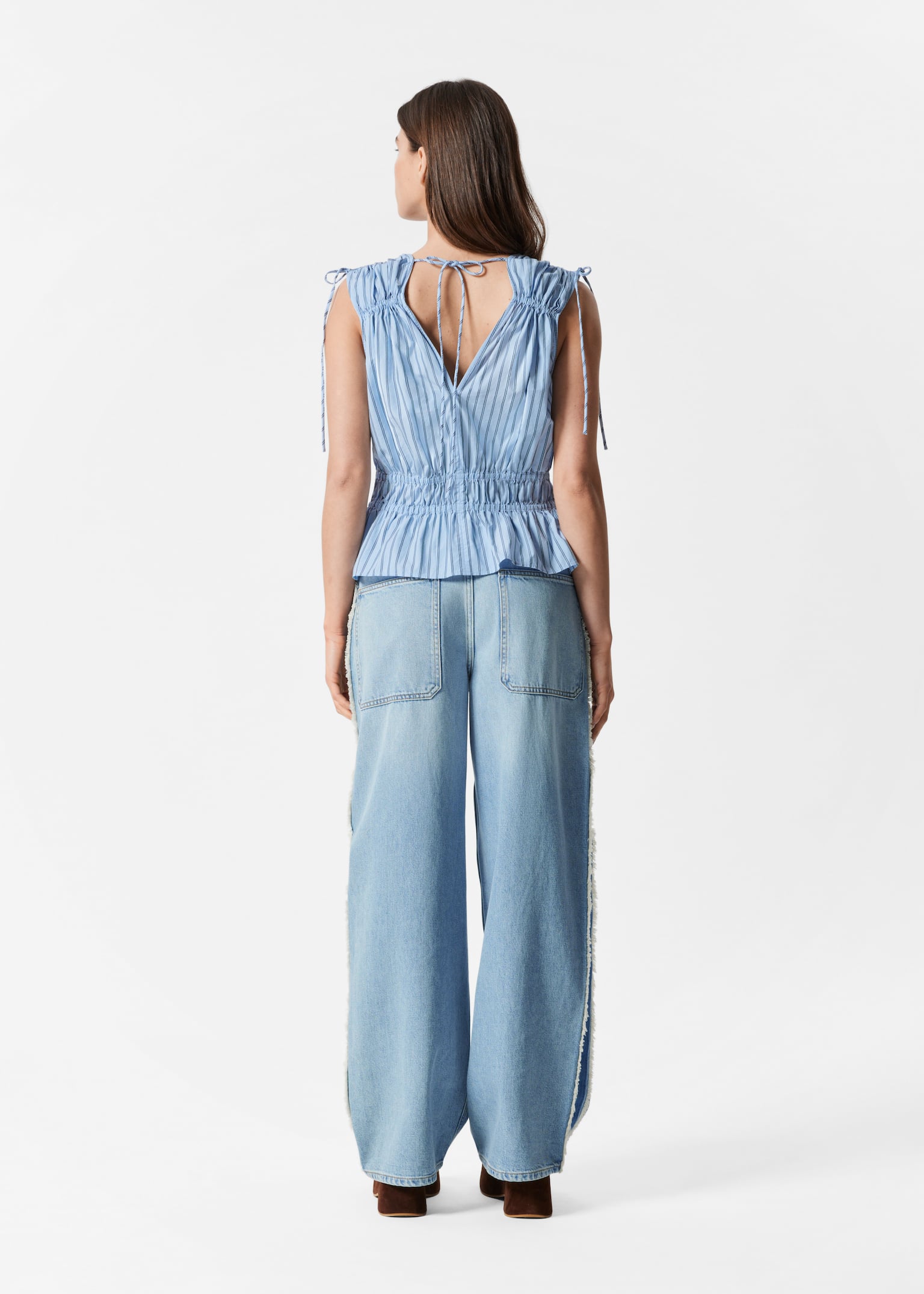 Top con arricciature - Blu a righe/Motivo blu navy/Bianco - 5