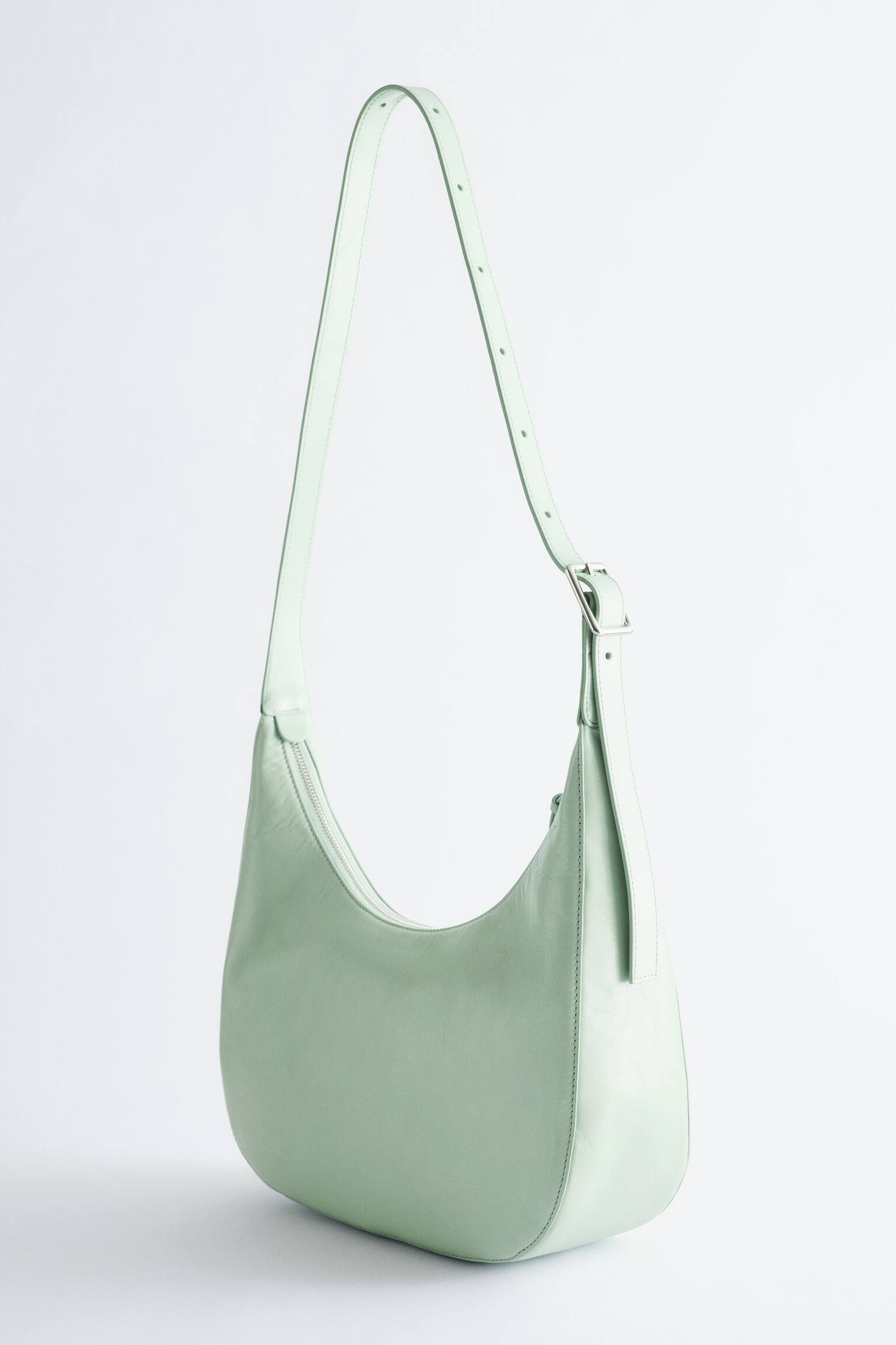 Bolso bandolera tipo Crescent - Verde menta/Piel marrón oscuro/Ante beige/Dusty Blue Leather - 4