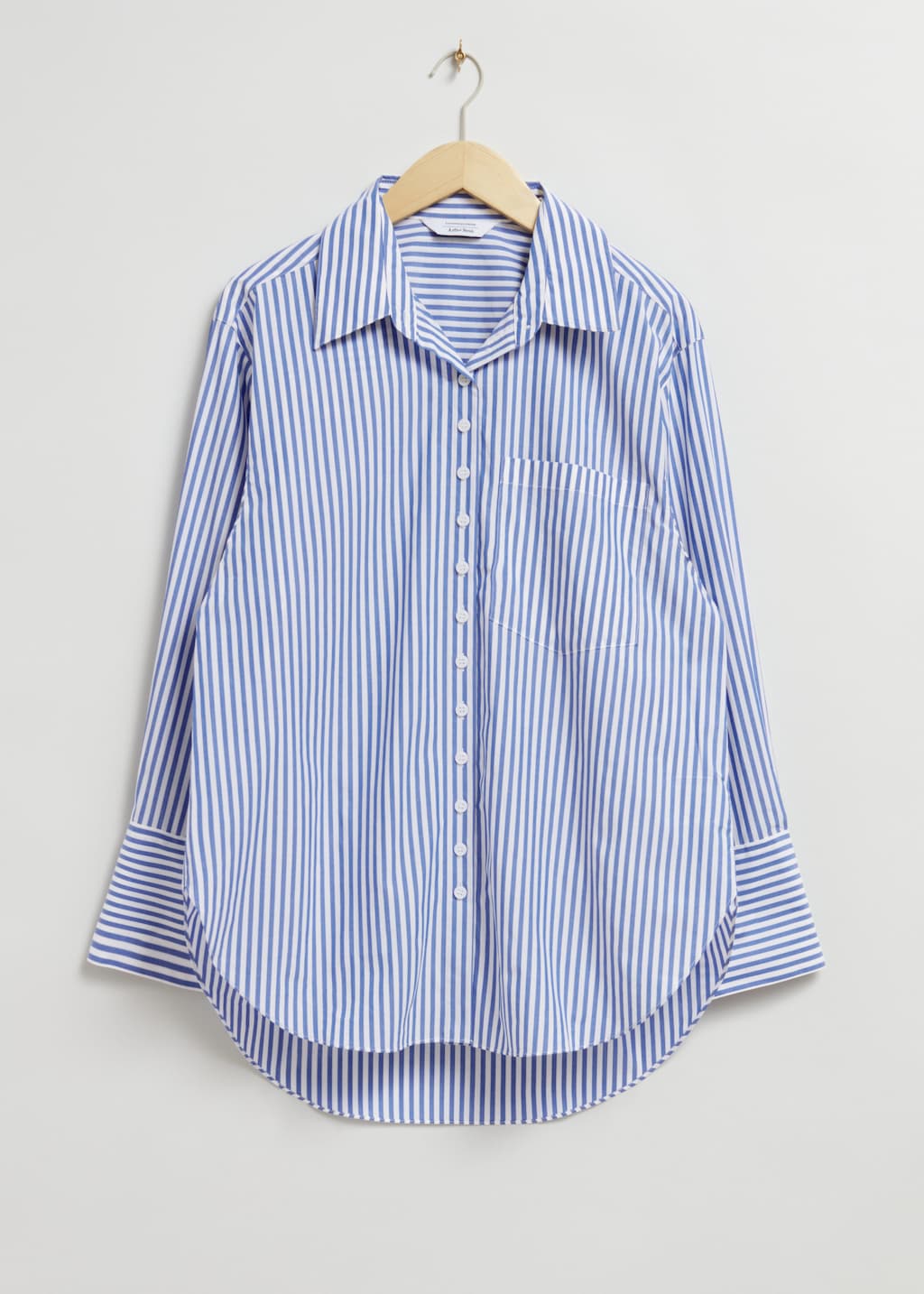 Oversized High-Low Hem Shirt - White/Blue Striped - Still Life
