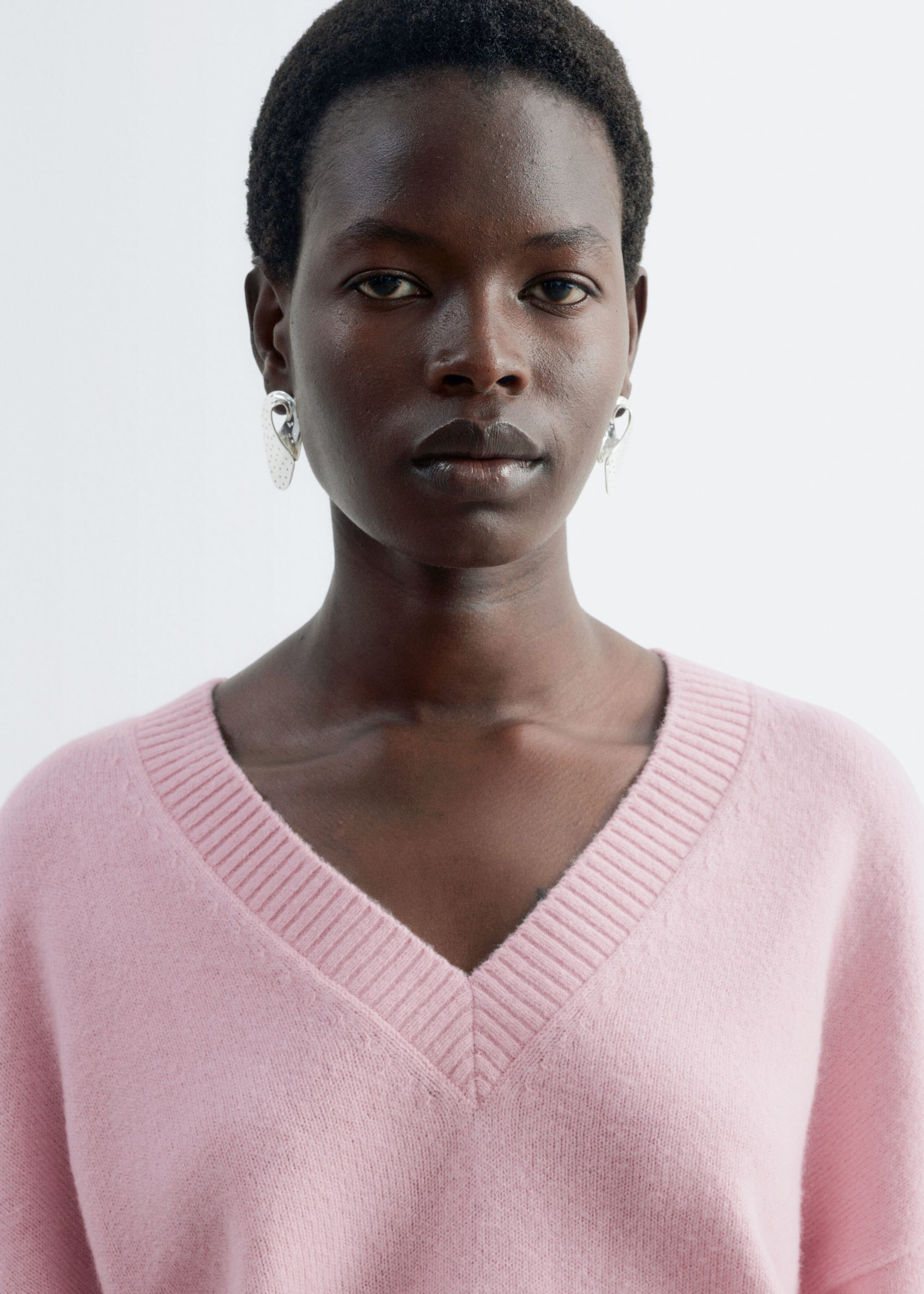 Wool-Cotton V-Neck Jumper - Grey - Lookbook