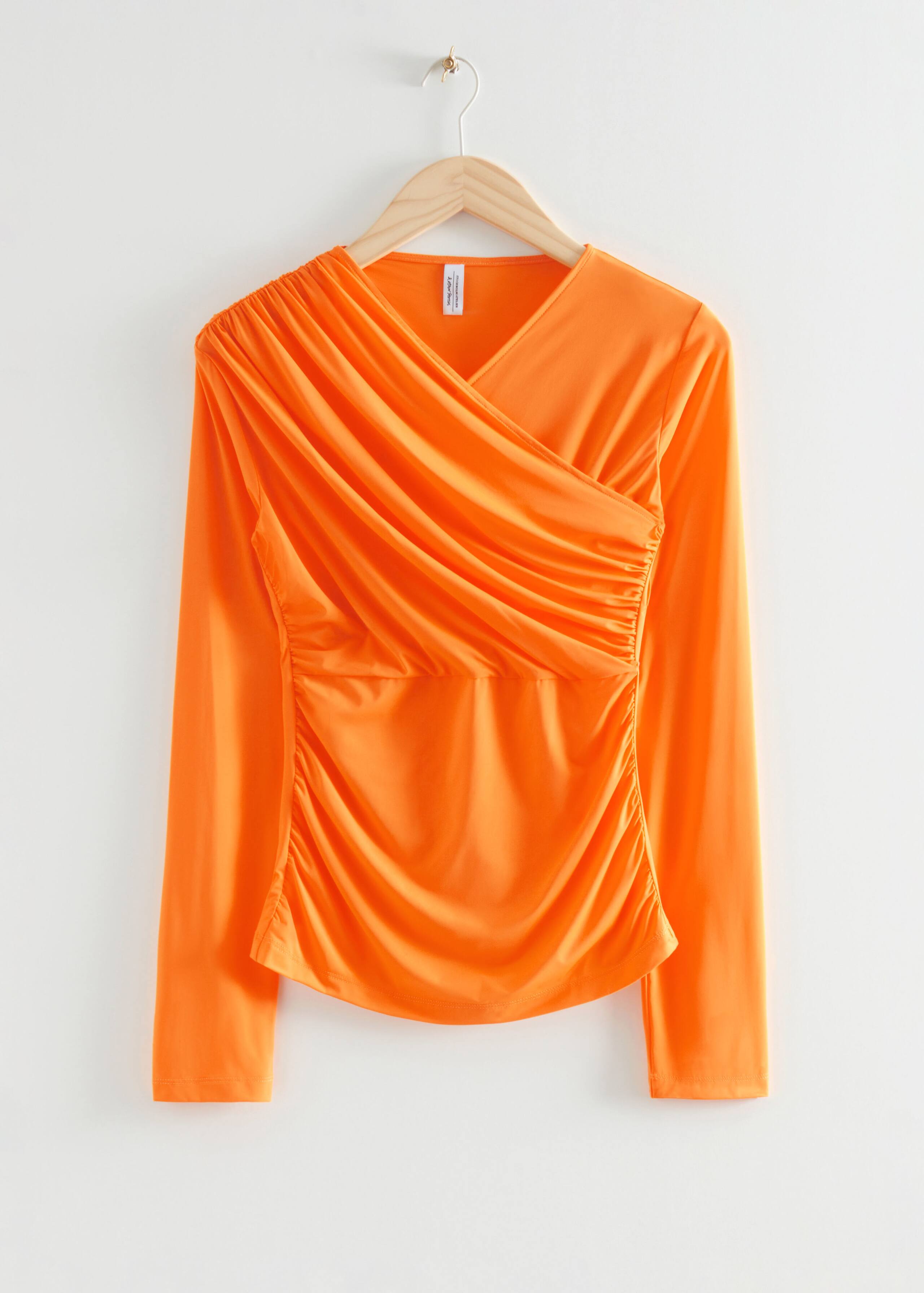 Fitted Asymmetric Ruched Top - Bright Orange - Still Life
