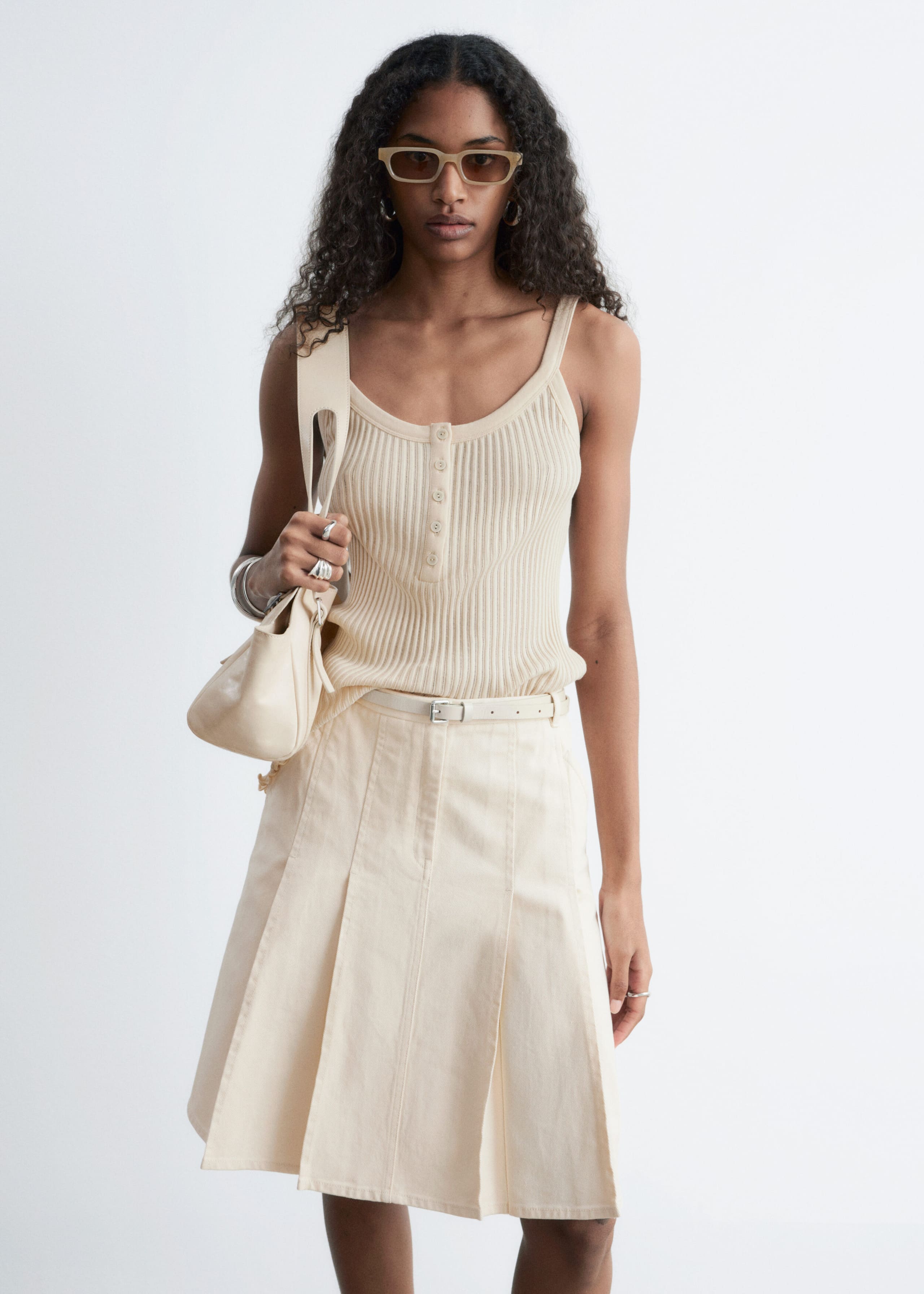 Image of Pleated Cotton Midi Skirt