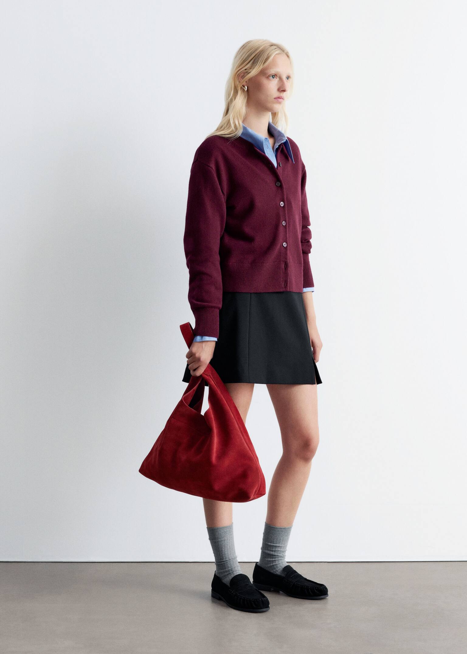 Cardigan en laine mélangée - Rouge foncé/Taupe/Noir/Marron clair - 6