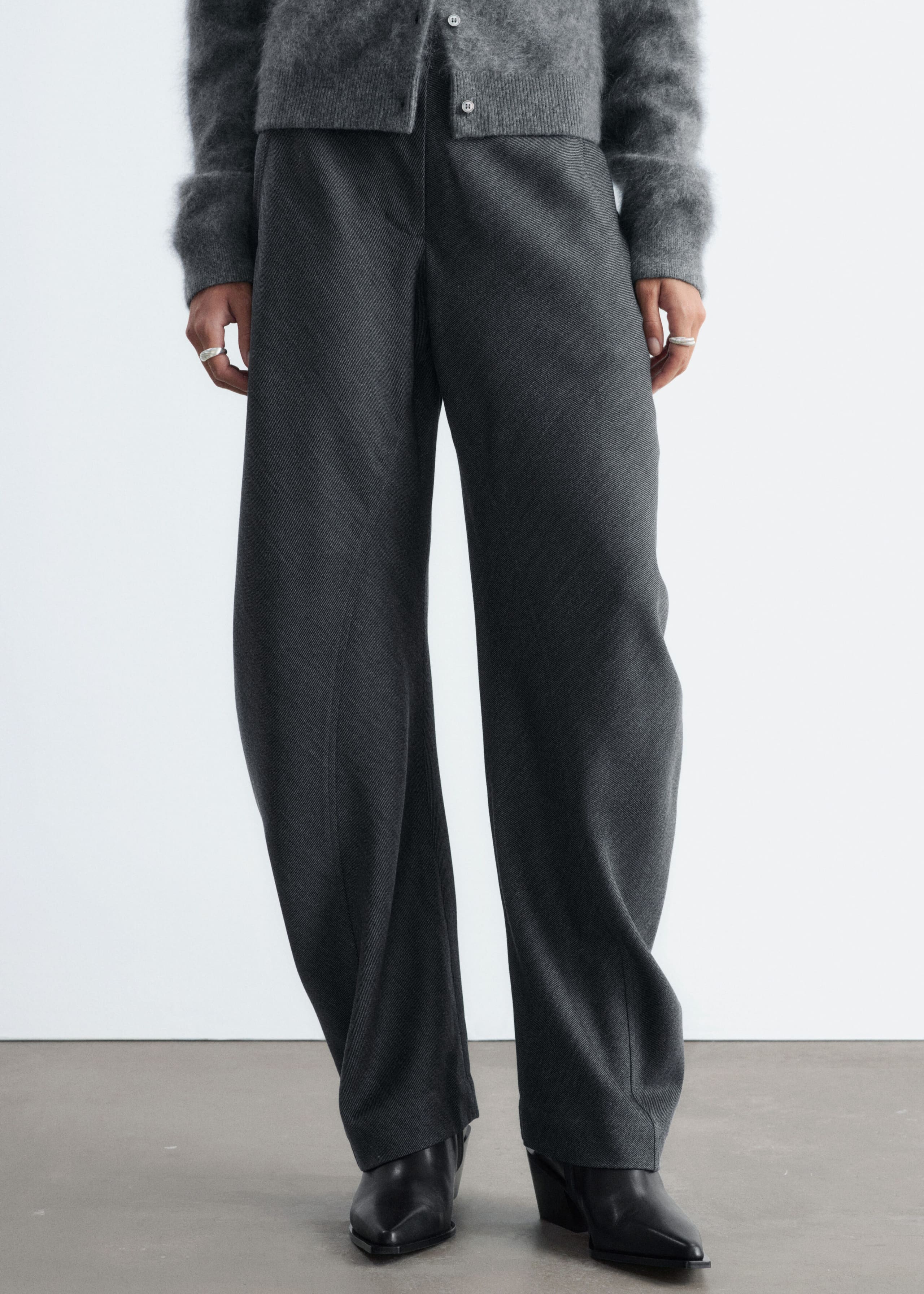 Twisted Seam Wool Trousers - Dark Grey - Lookbook