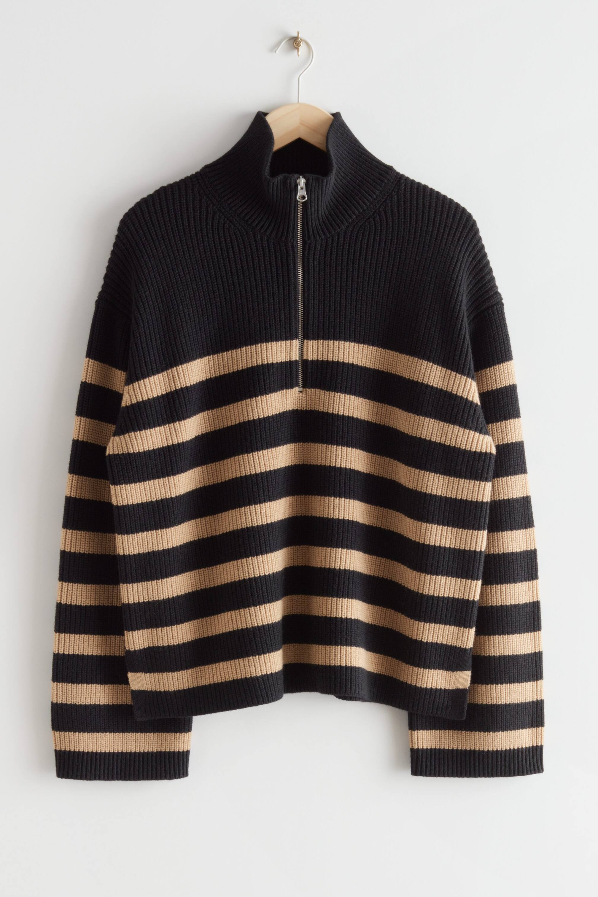 View larger image: Half-Zip Sweater - Beige/Black Stripes - Ladies | H&M GB 1