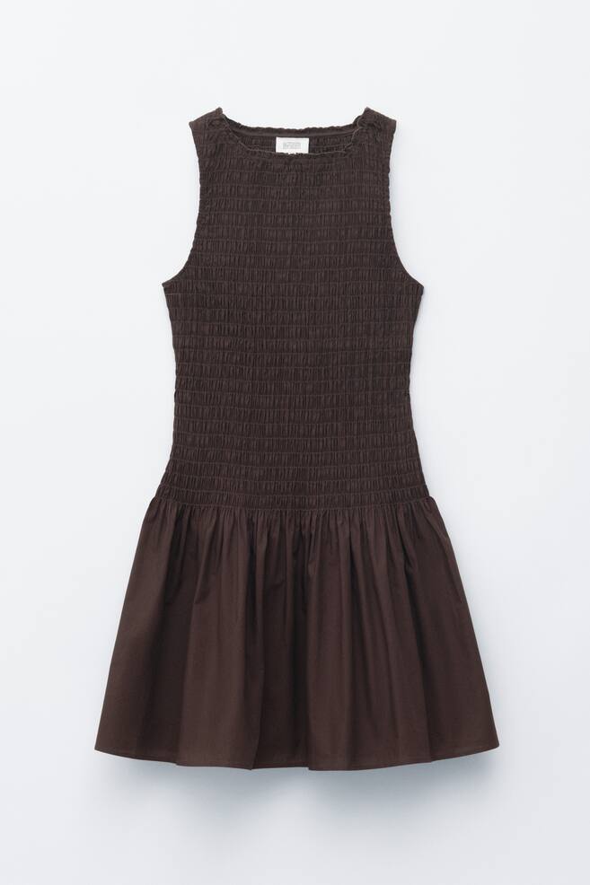 Robe courte à smocks en popeline de coton - Marron foncé/Rouge/Blanc - 1