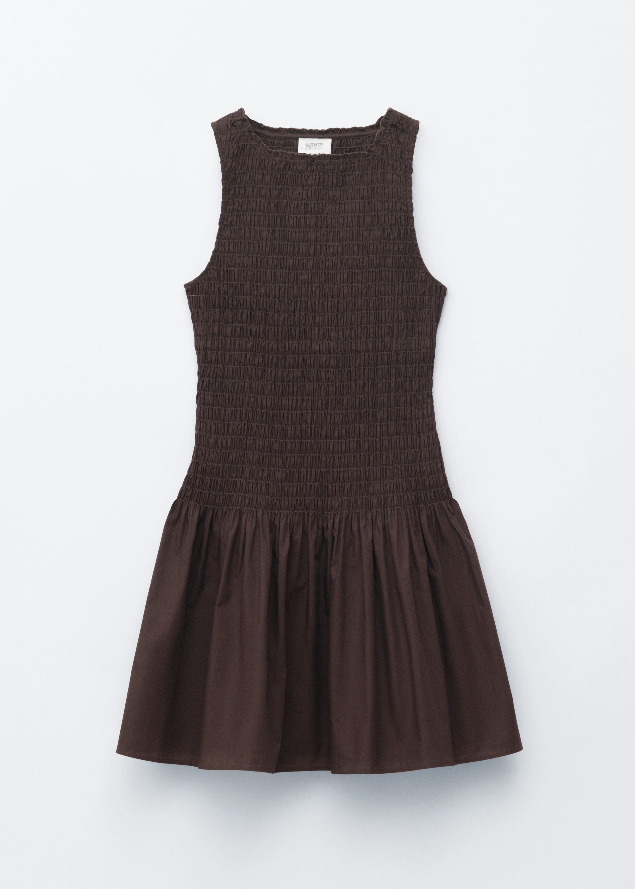 Smocked Cotton Poplin Mini Dress - Dark Brown - Still Life