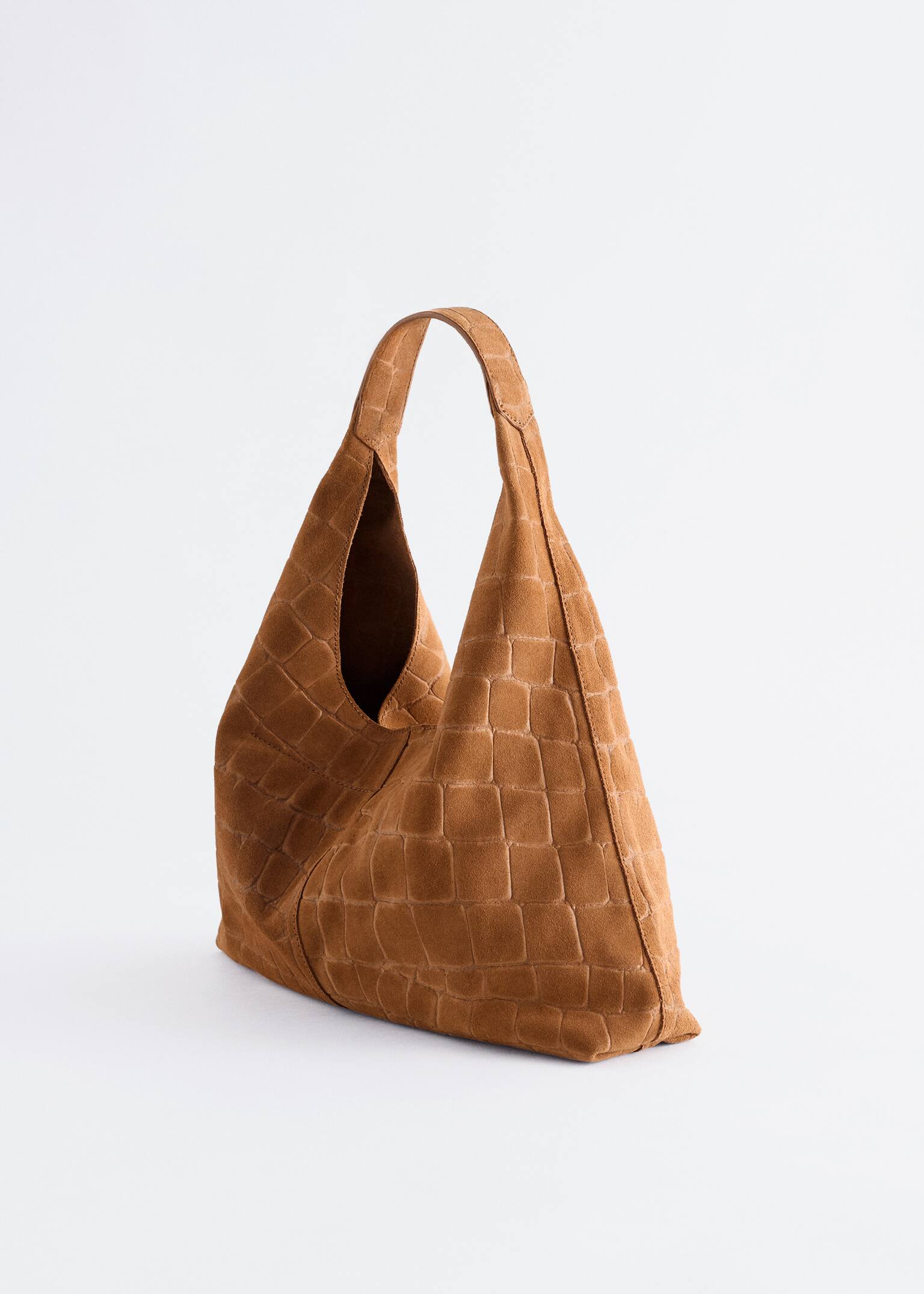 Small Suede Croco Tote Bag - Dark Beige - 4