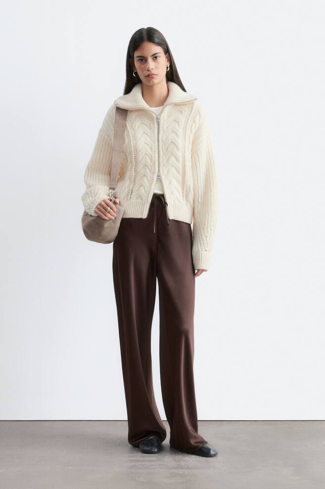 Satin Pull-On Trousers - Dark Brown/Beige/Beige/Black - 1