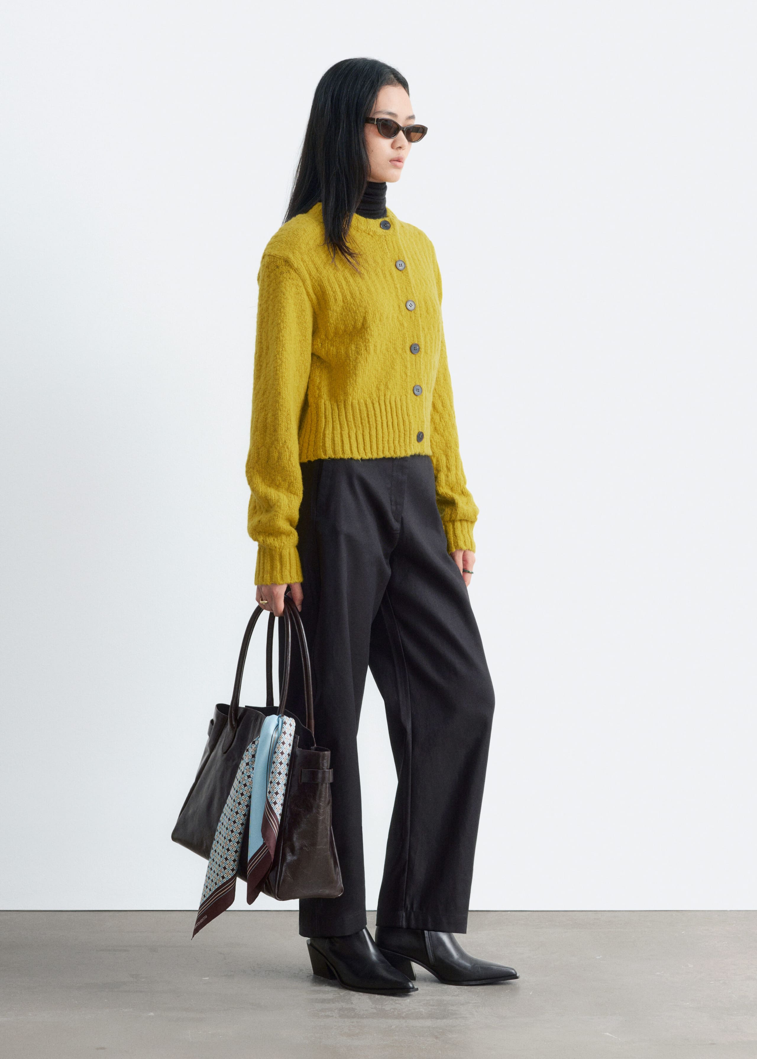 Wool-Cotton Cardigan - Olive - Lookbook