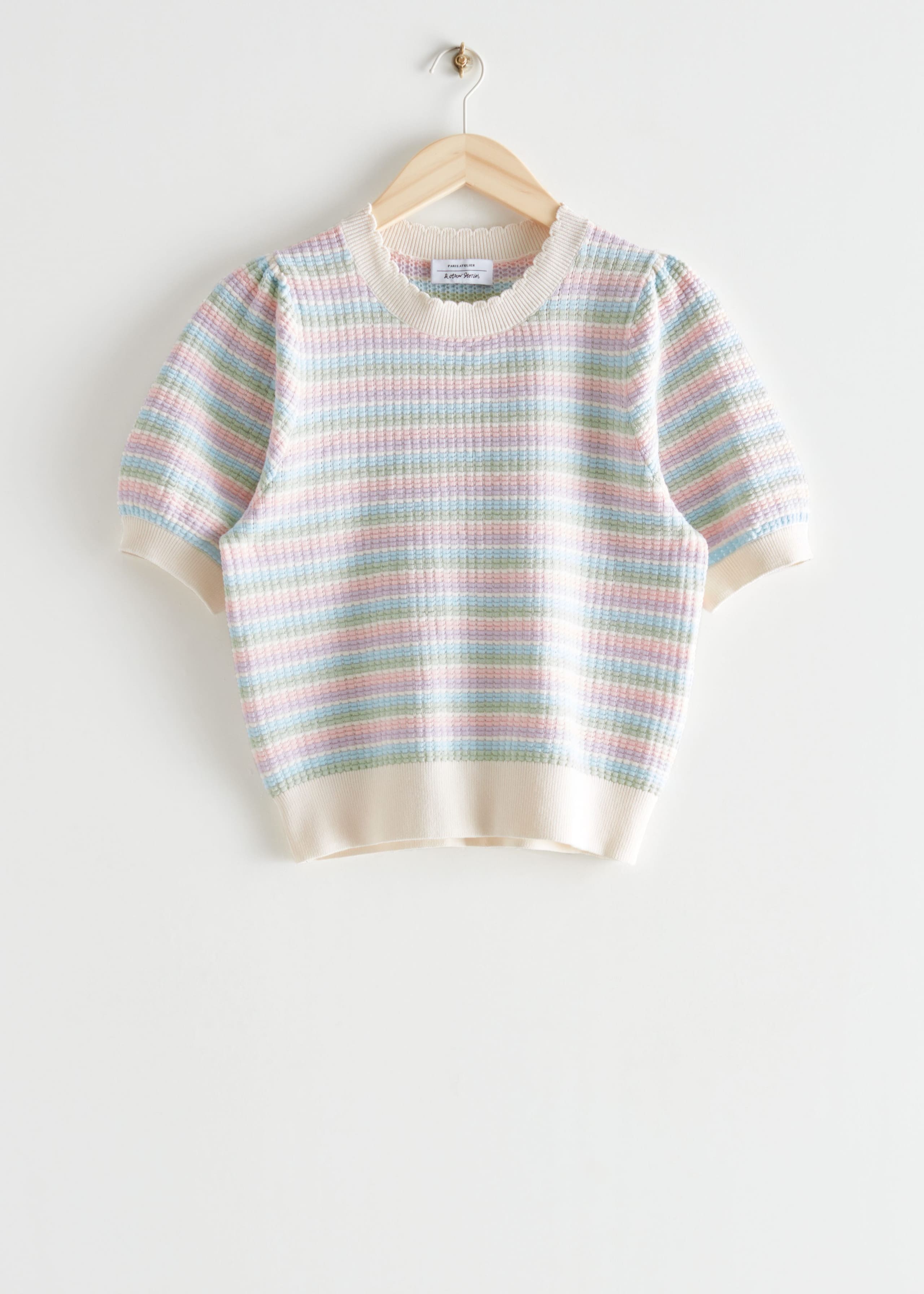 Maglia con lavorazione smerlata - Righe viola - Natura morta