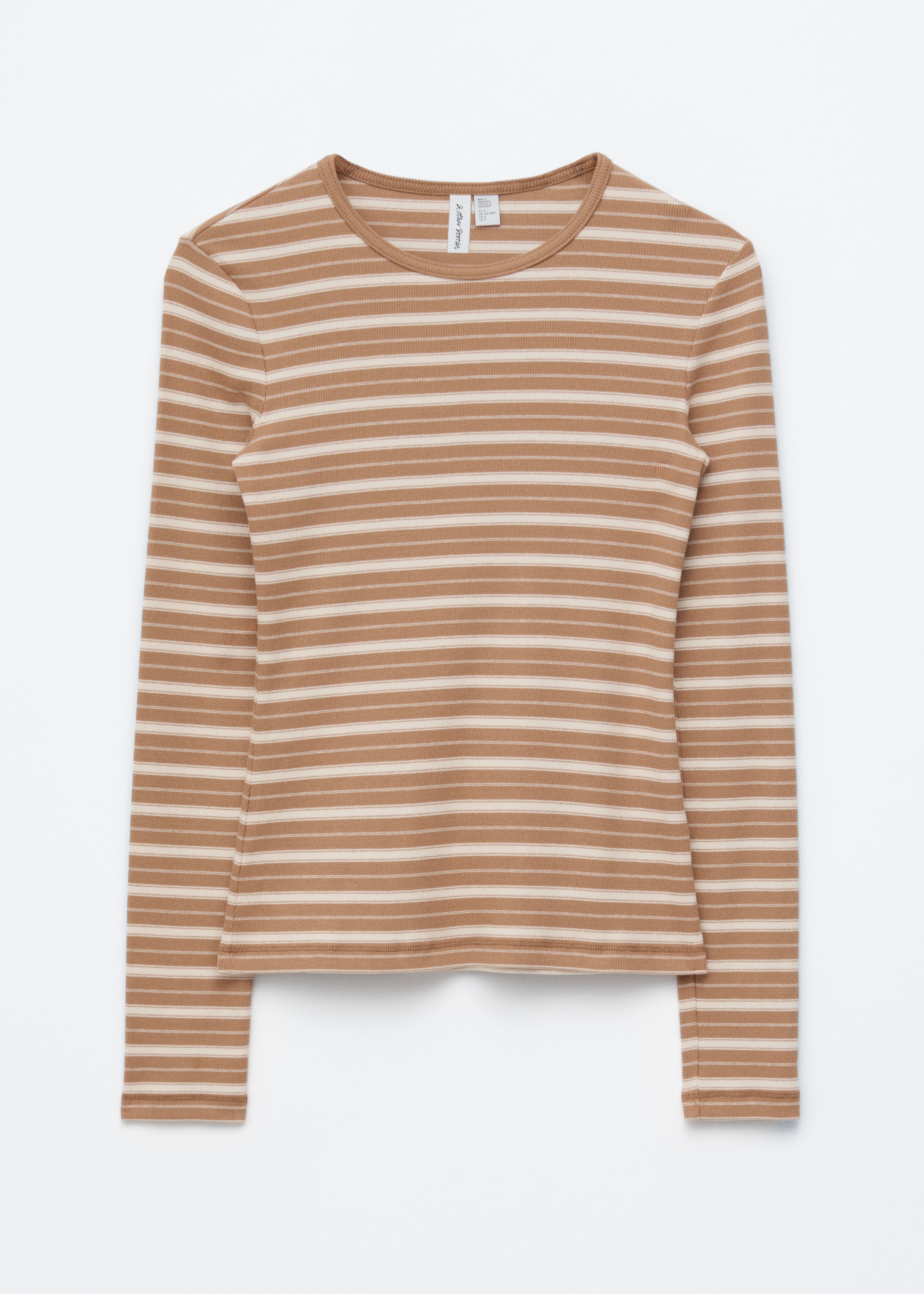 Рипсена блуза с дълъг ръкав - Кафяво/Бели райета/Бежово/Черни райета/Бяло/Black/Светлосиво/Тъмнокафяво/Тъмнозелено