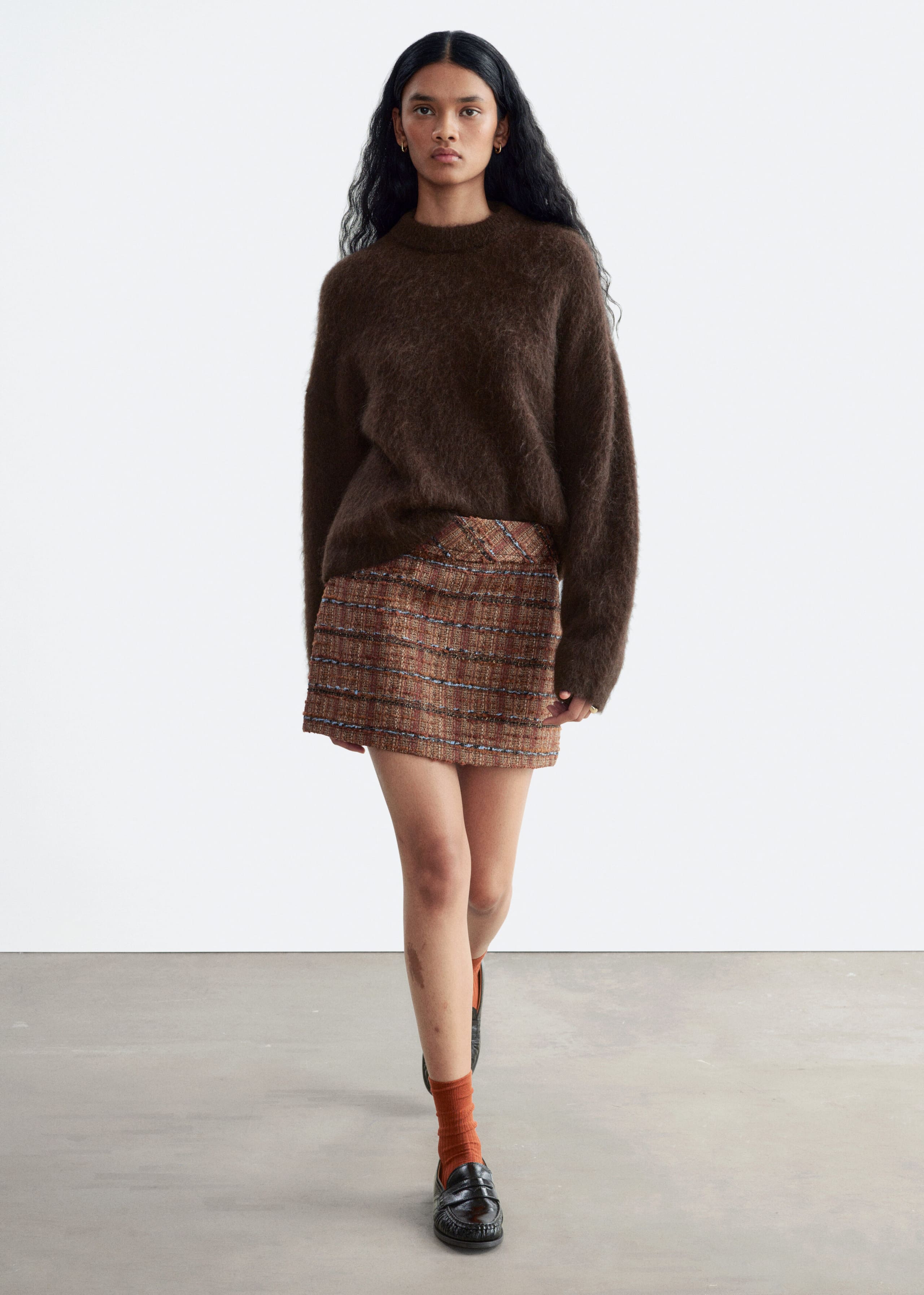 Tweed Mini Skirt - Brown - Lookbook