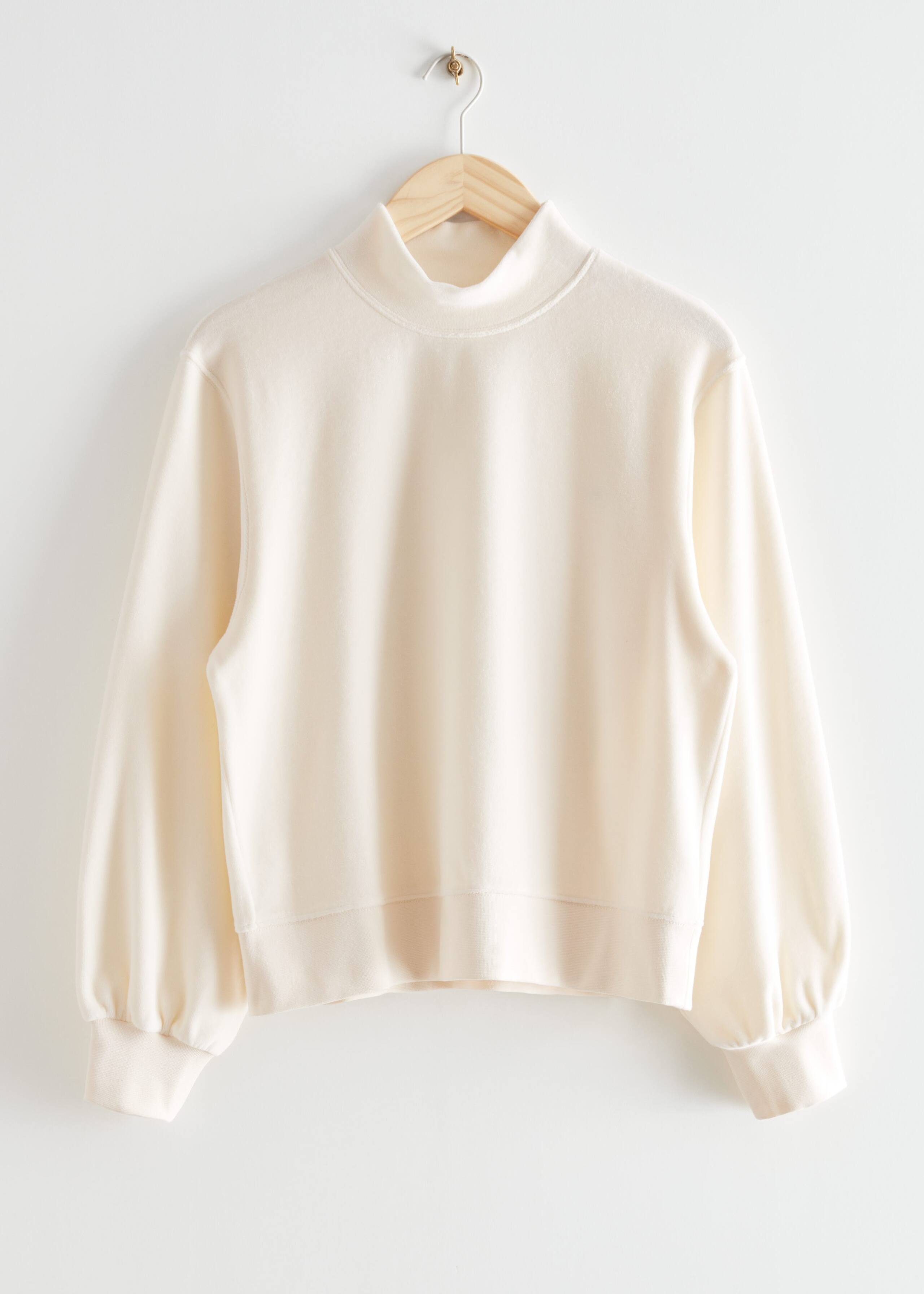 Mock Neck Velour Sweater - White - Still Life