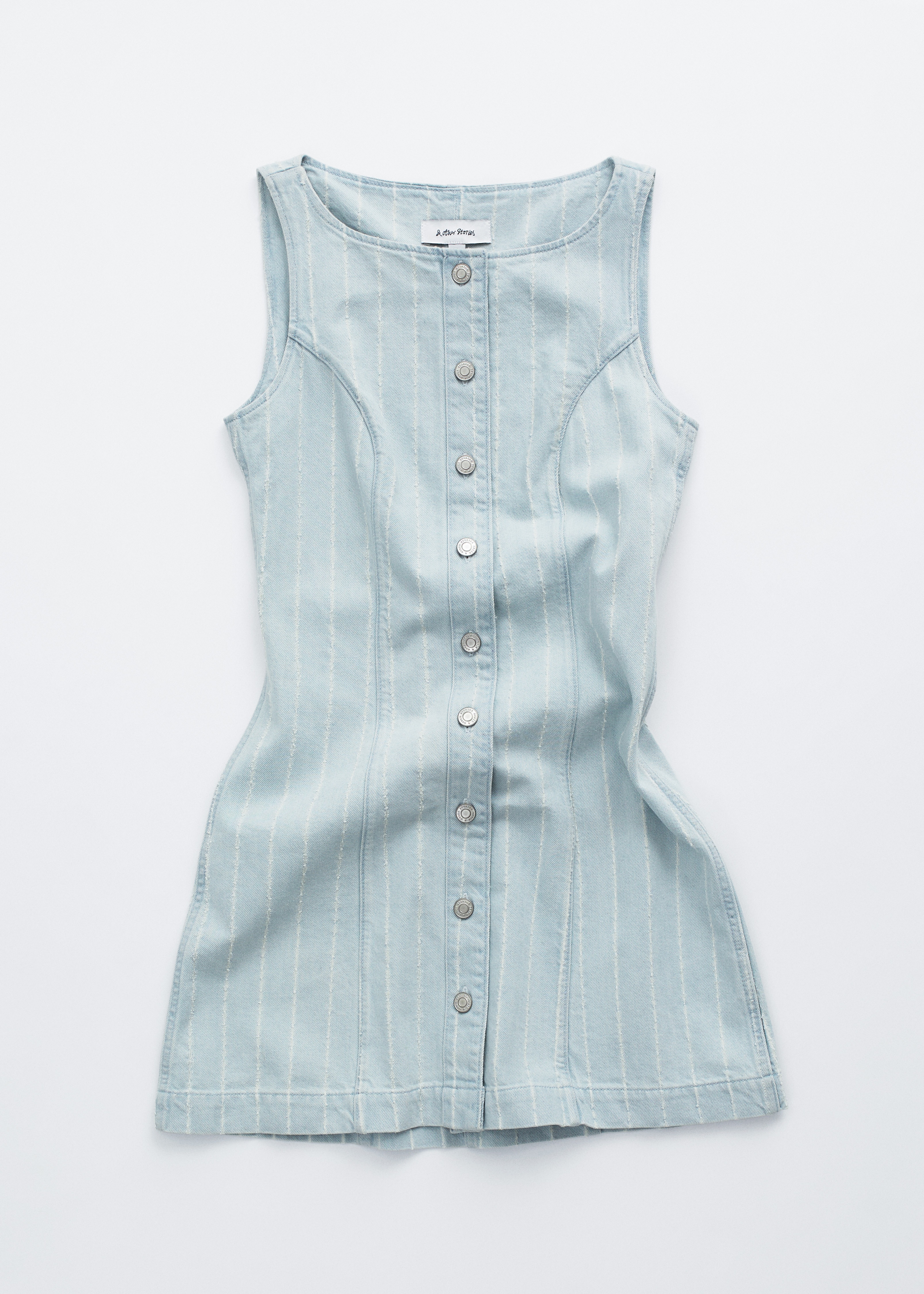 A-Line Denim Mini Dress - Light Blue Stripes