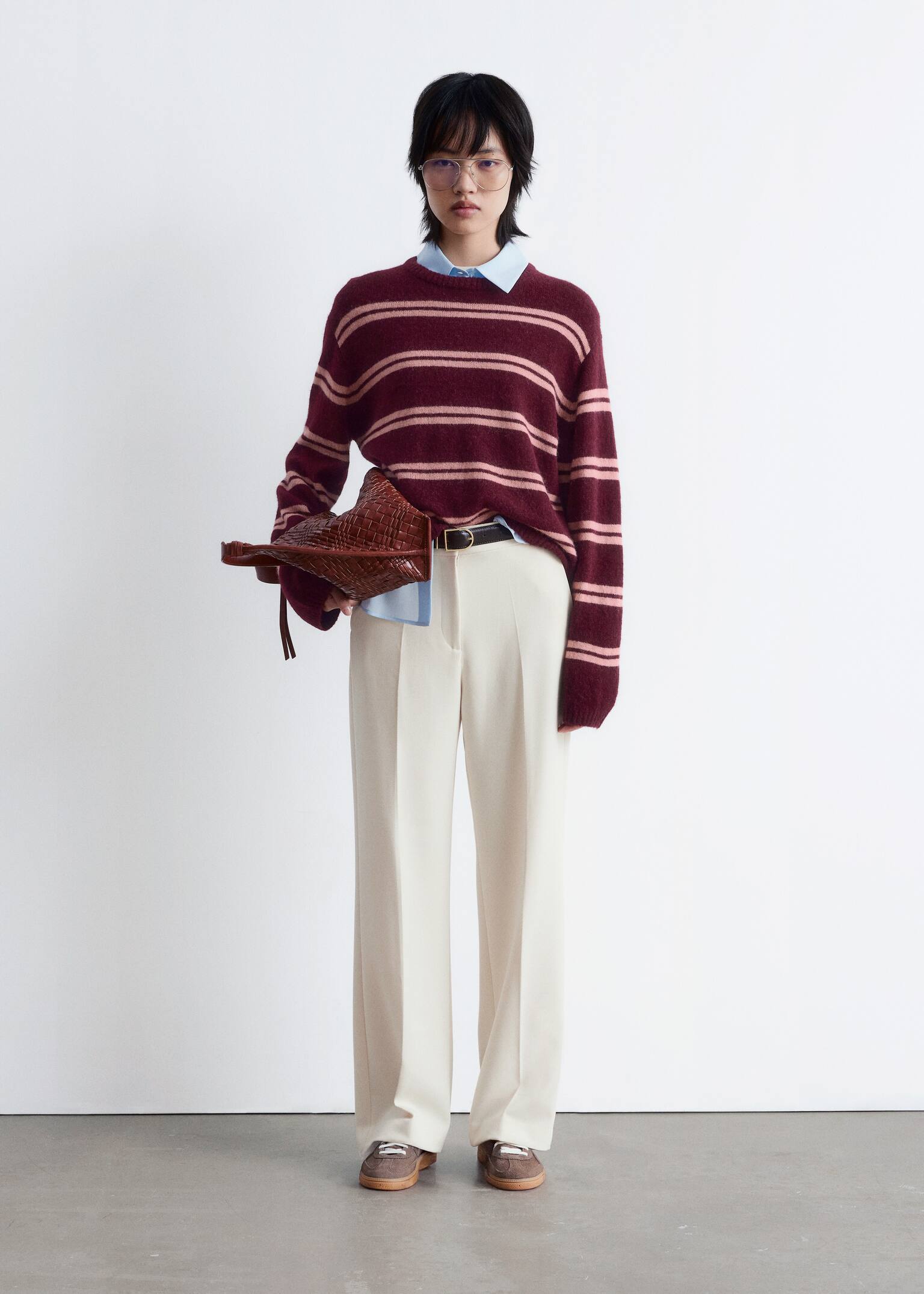 Wide Press-Crease Trousers - Couleur crème/Noir/Rouge foncé/Kaki/Bleu marine/Marron foncé