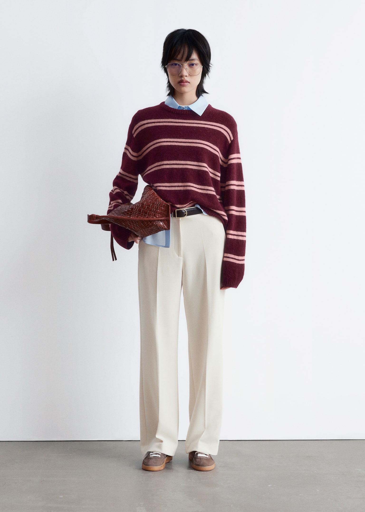 Weite Hose mit Bügelfalten - Cremefarben/Dunkelrot/Khaki/Schwarz/Navyblau/Dunkelbraun/Khaki