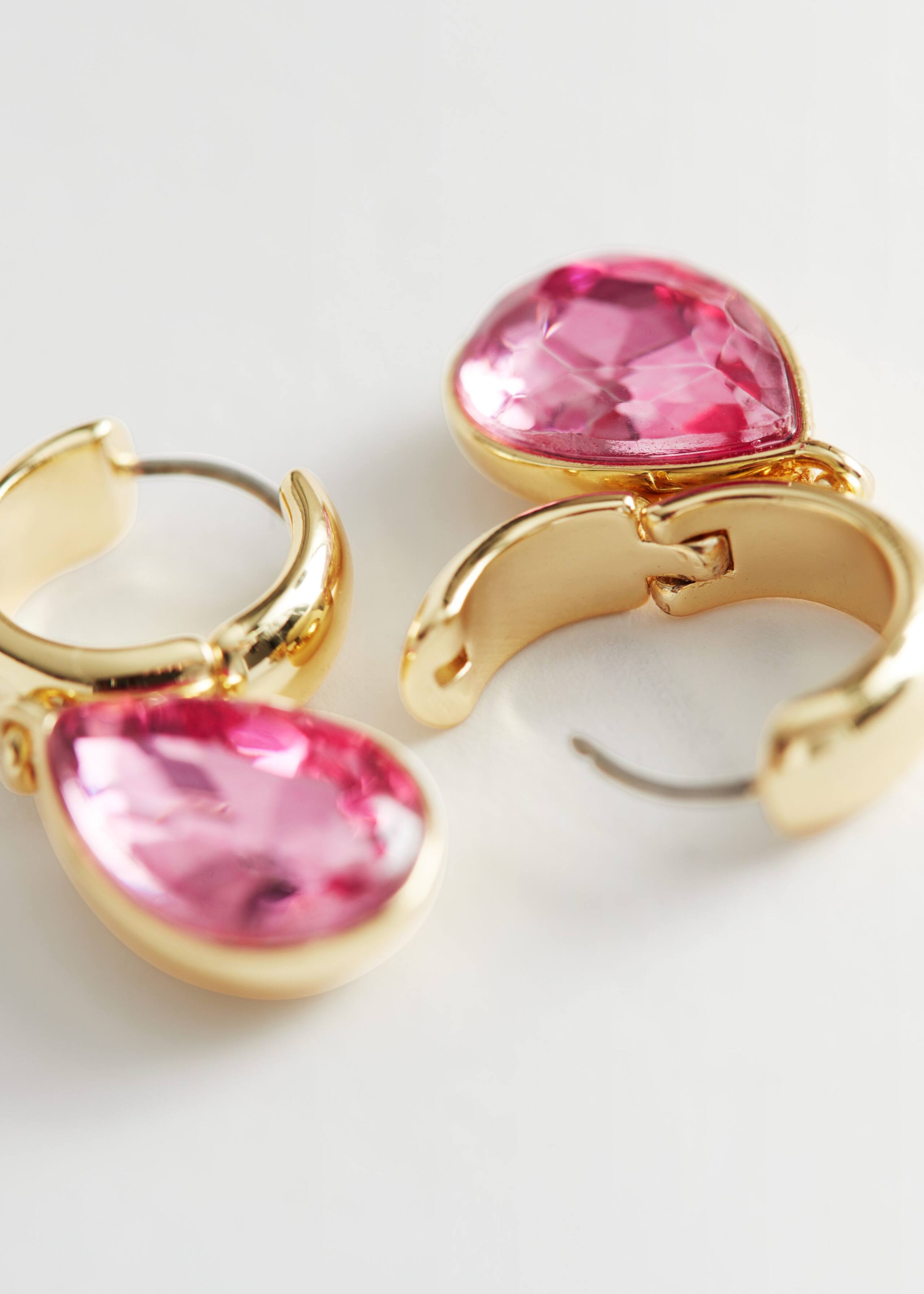 Glass Stone Pendant Hoop Earrings - {{variantName}} - Descriptive Detail