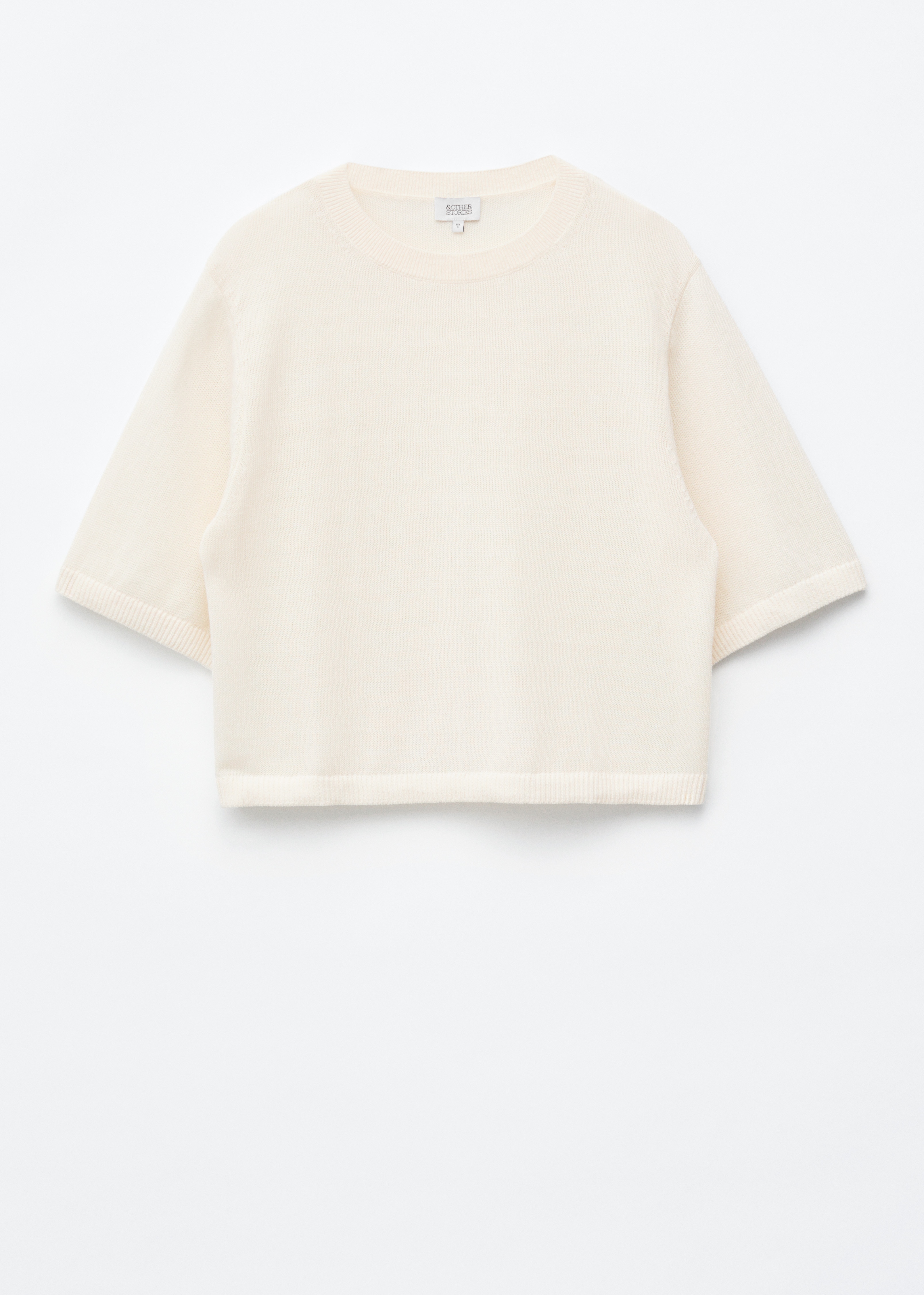 Camiseta de punto en algodón - Blanco roto/Turquesa claro/Amarillo