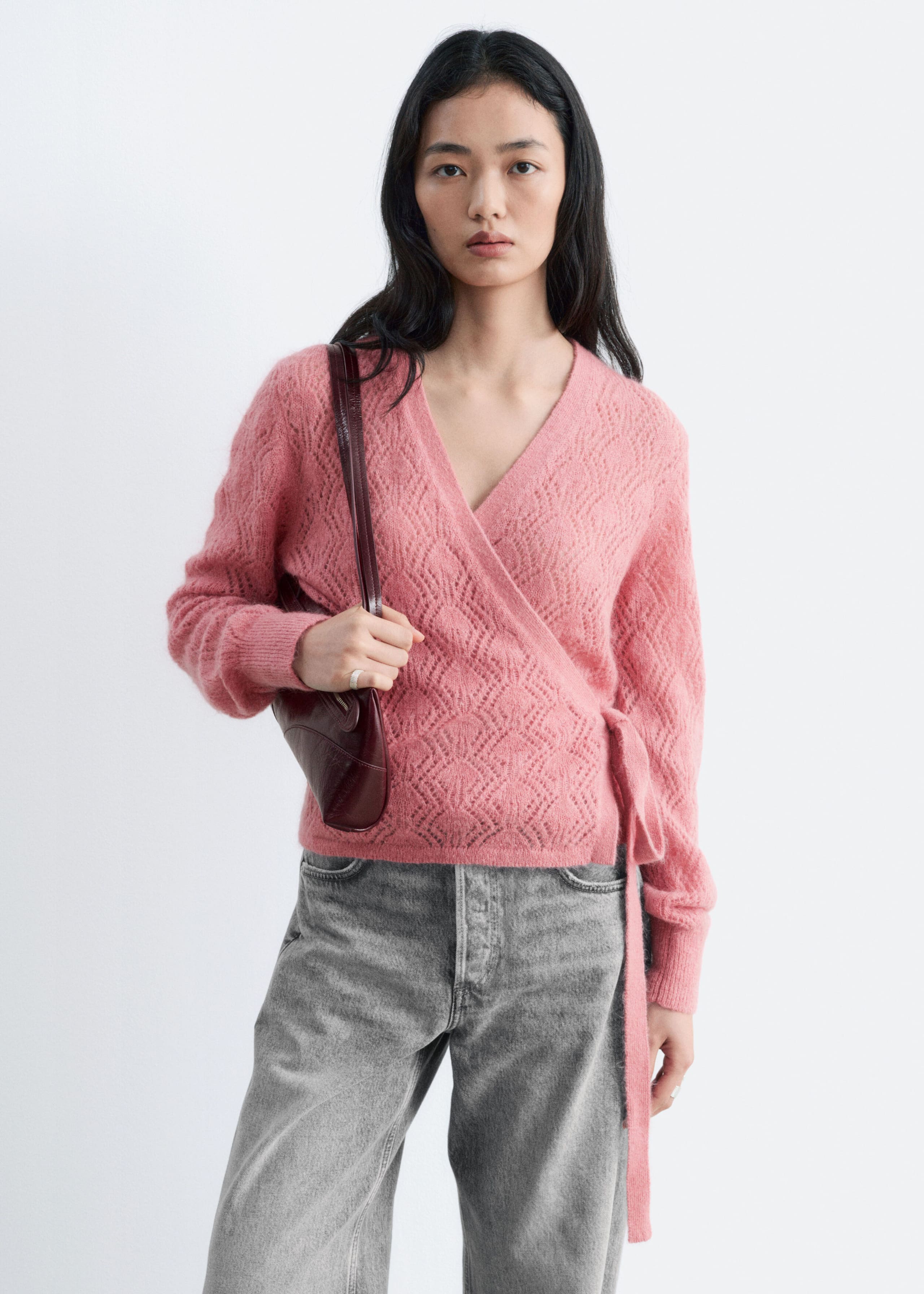 Mohair-Blend Pointelle Cardigan - Pink - Still Life