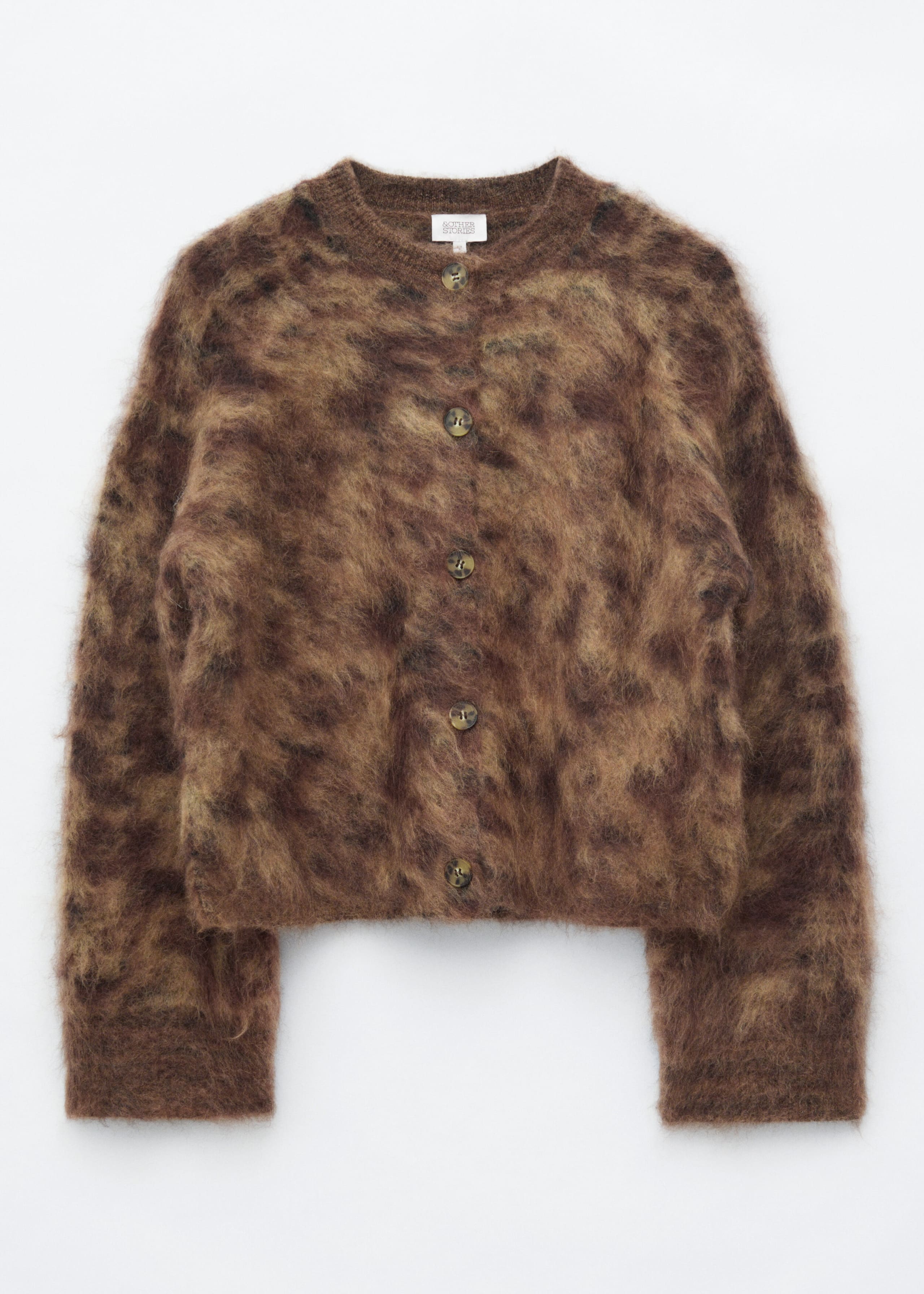Cardigan i mohairblandning – mörkbeige – stilleben