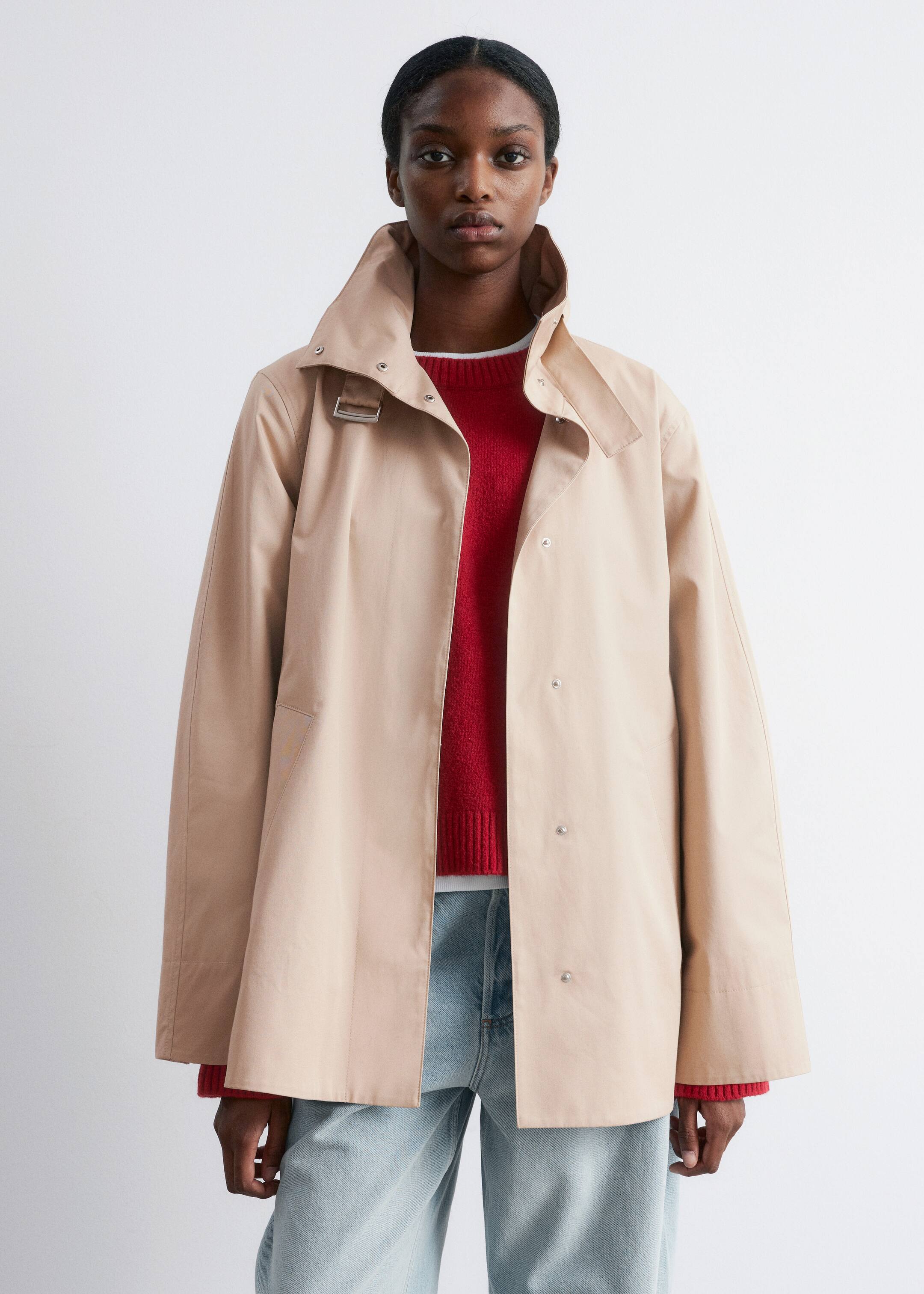 Visa större bild: A-linjeskuren jacka med hög krage - Beige - DAM | H&M FI 3