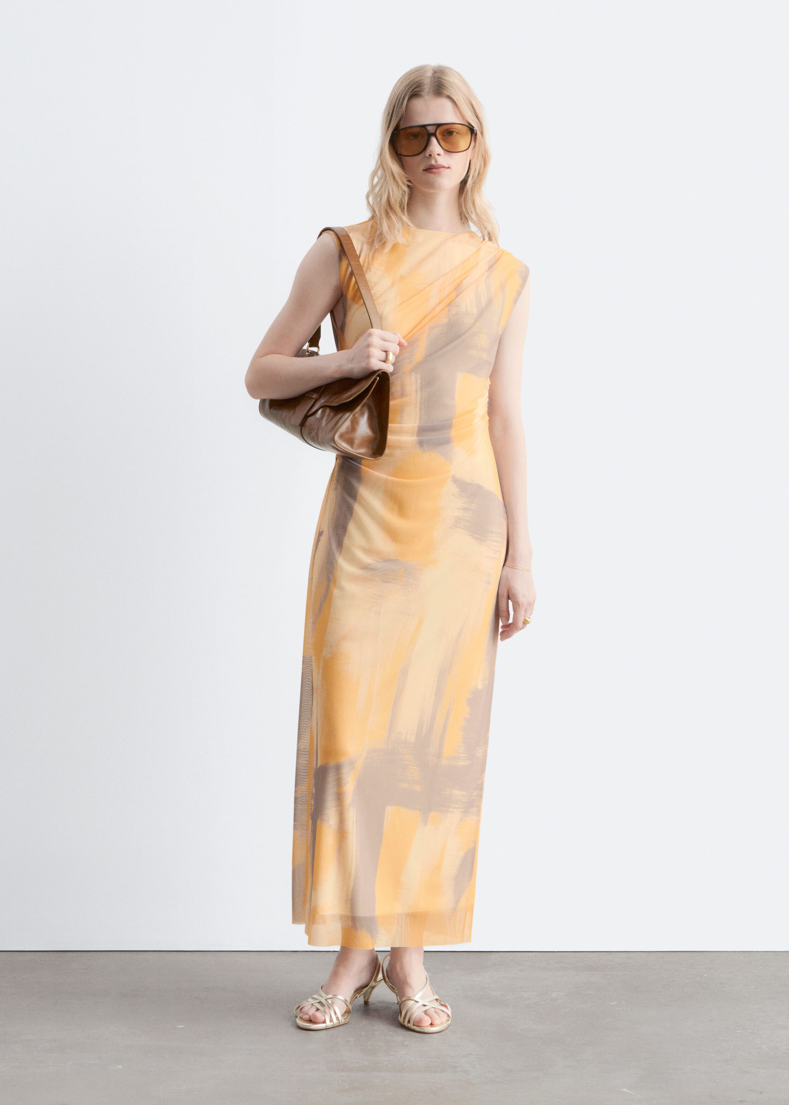 Robe drapée sans manches - Jaune/Imprimé - Lookbook