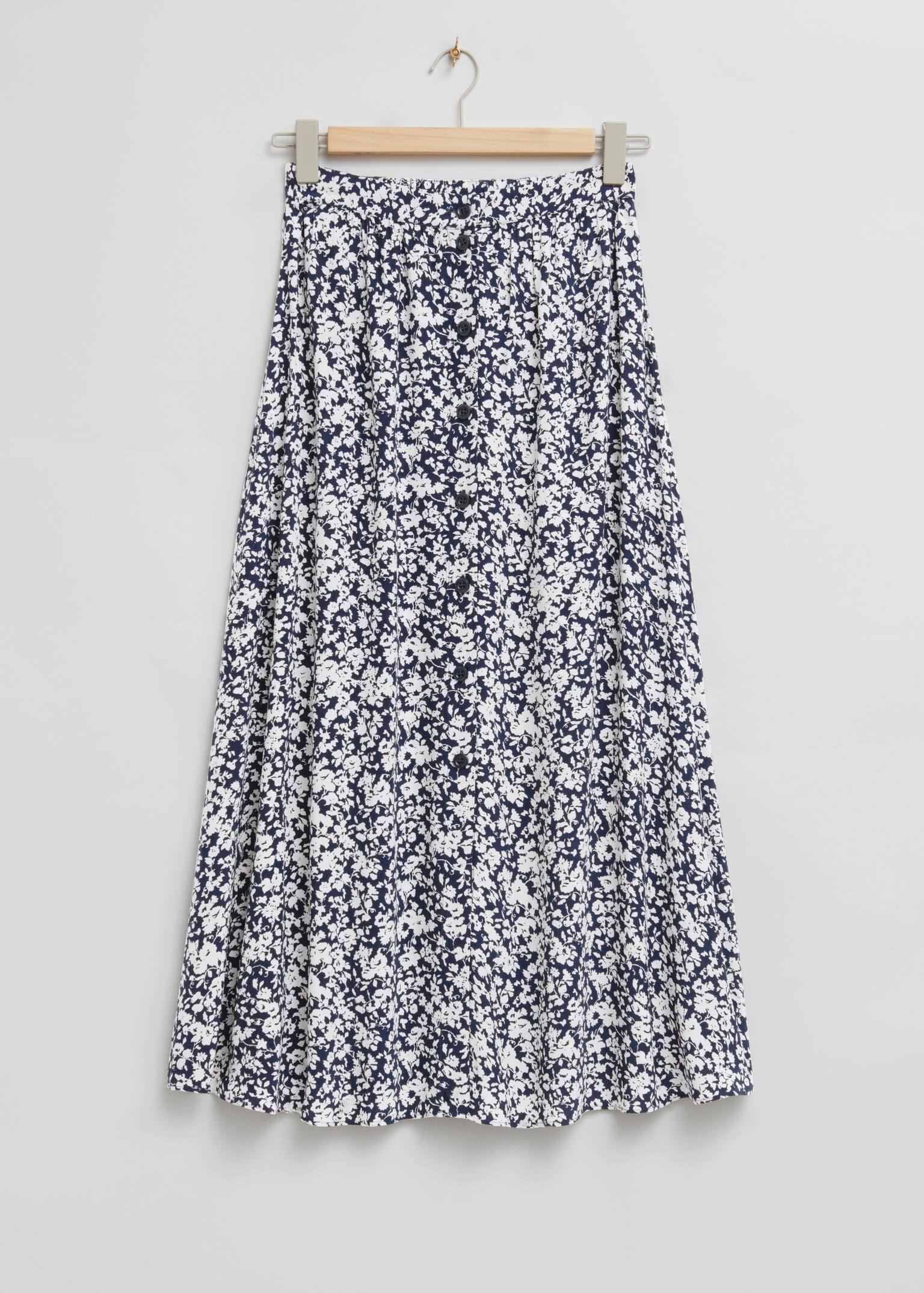 Fustă midi în linie A cu nasturi - Dark Blue/White Floral Print/White Print/Floral
