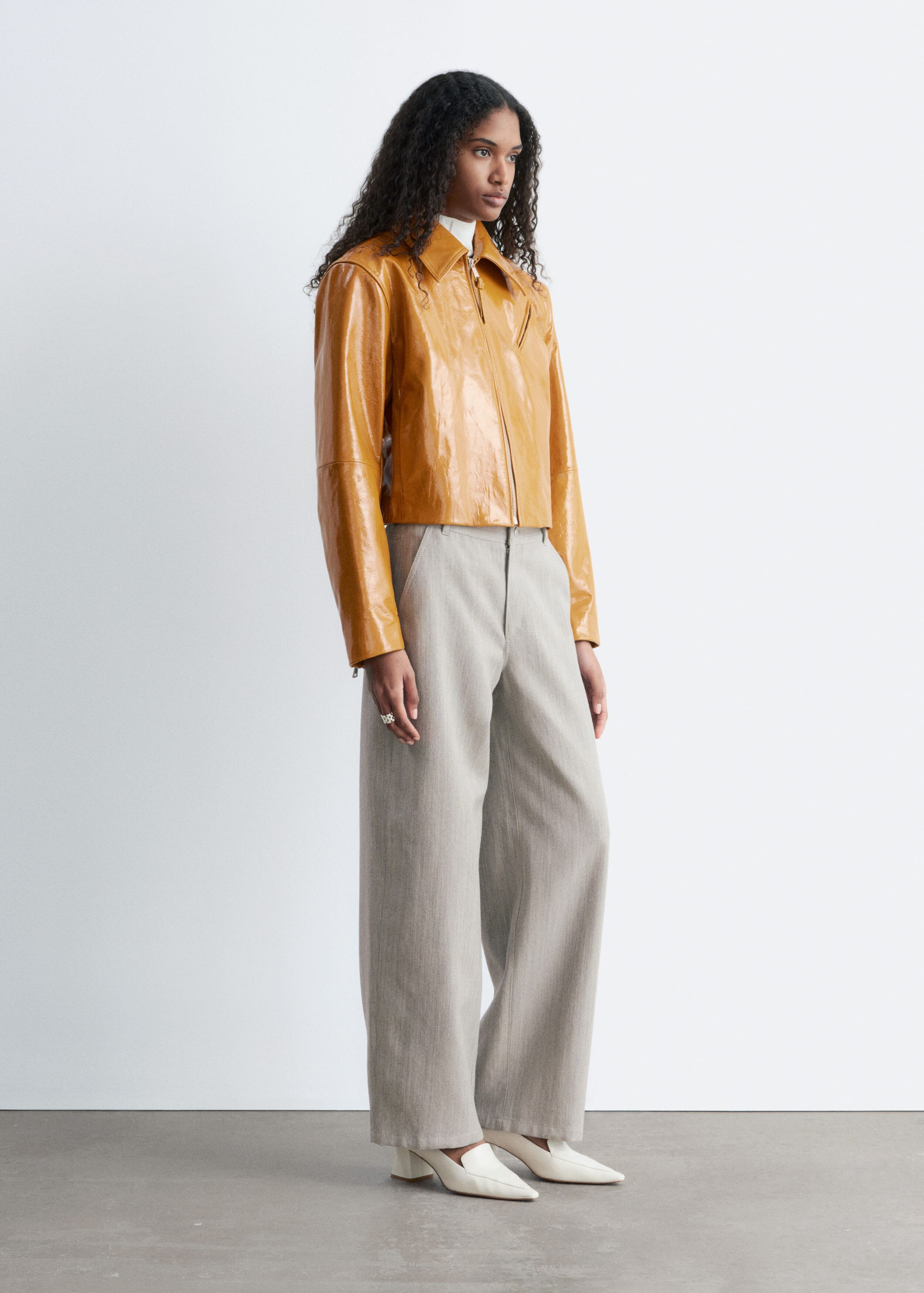 Image of Veste motard en cuir verni