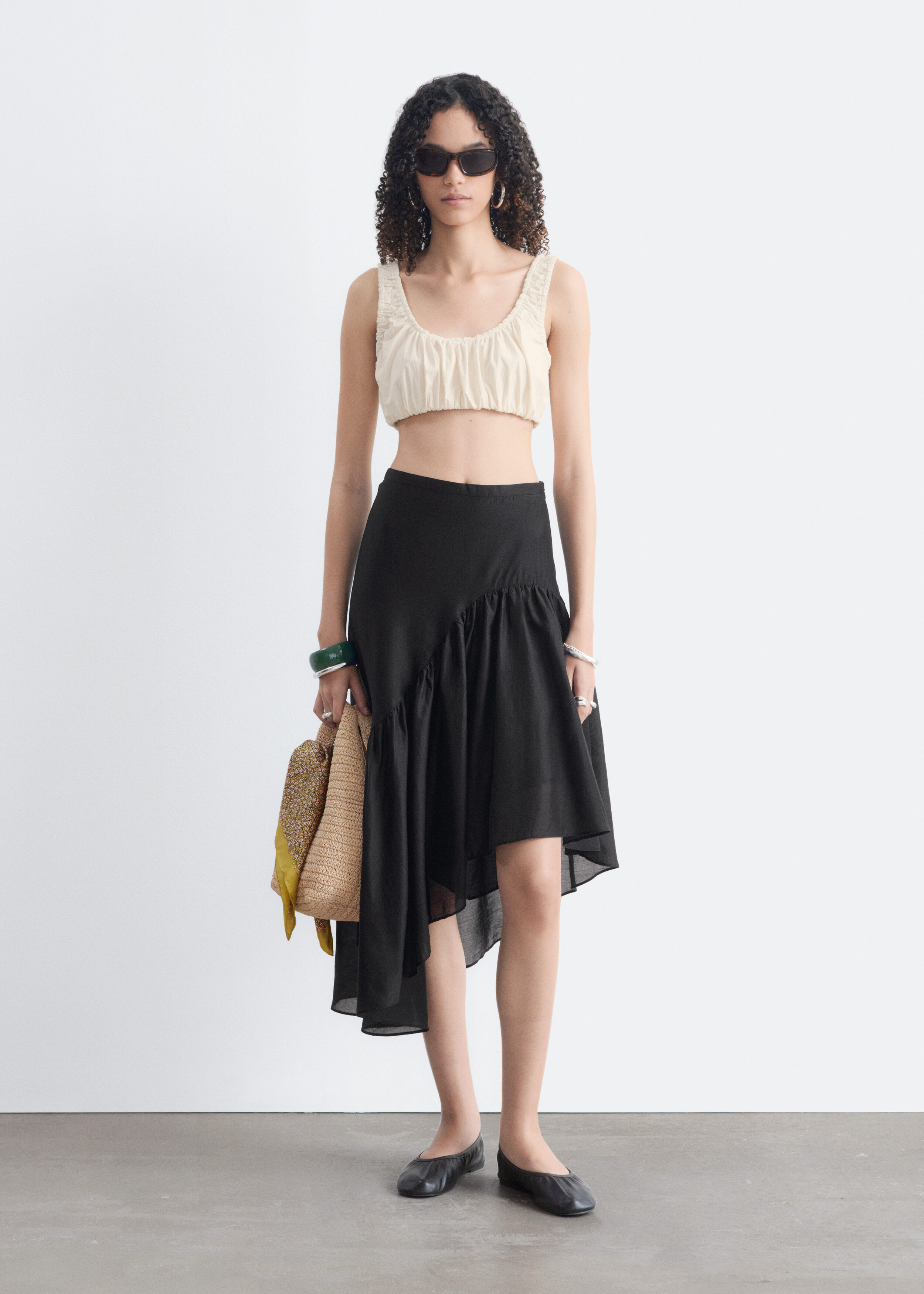 Asymmetric Ruffle Midi Skirt