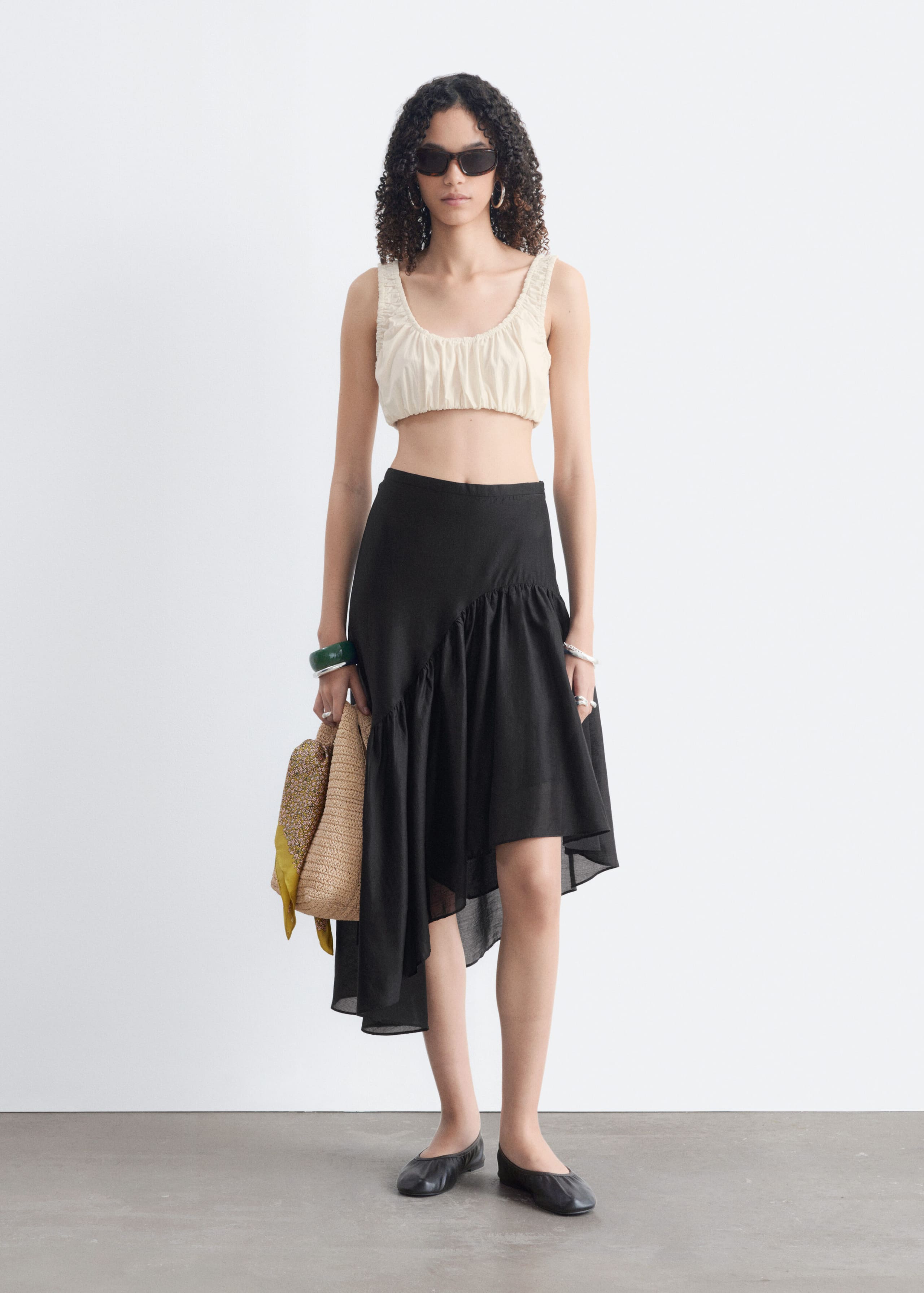 Asymmetric Ruffle Midi Skirt - Black - Lookbook