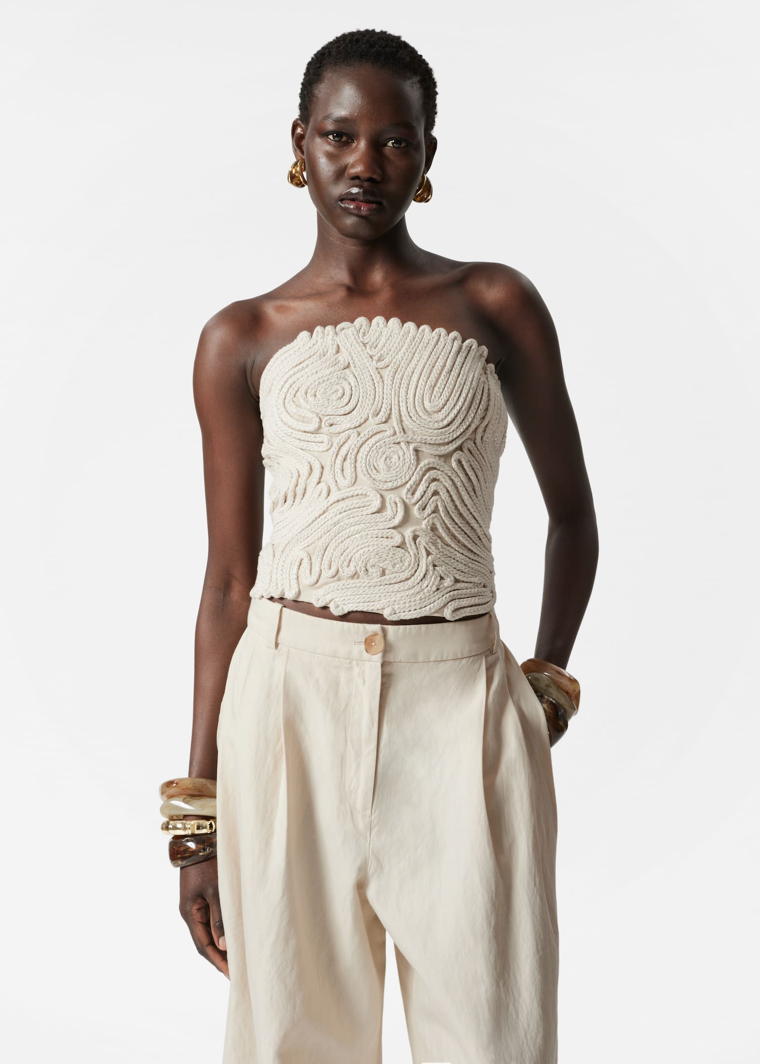 Sculptural Bandeau Top - Κρεμ