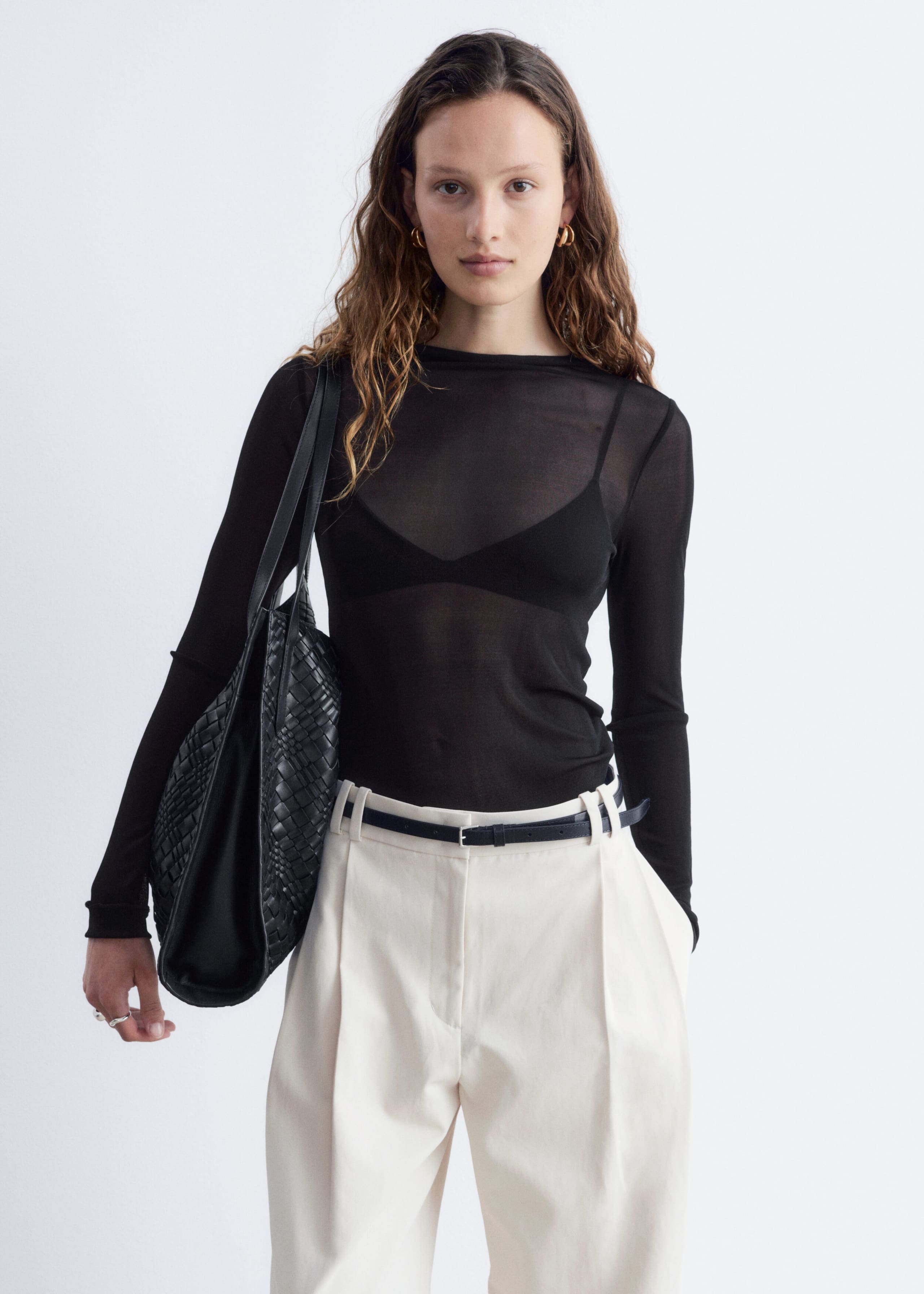 Ribbed Silk Top - Black - Lookbook