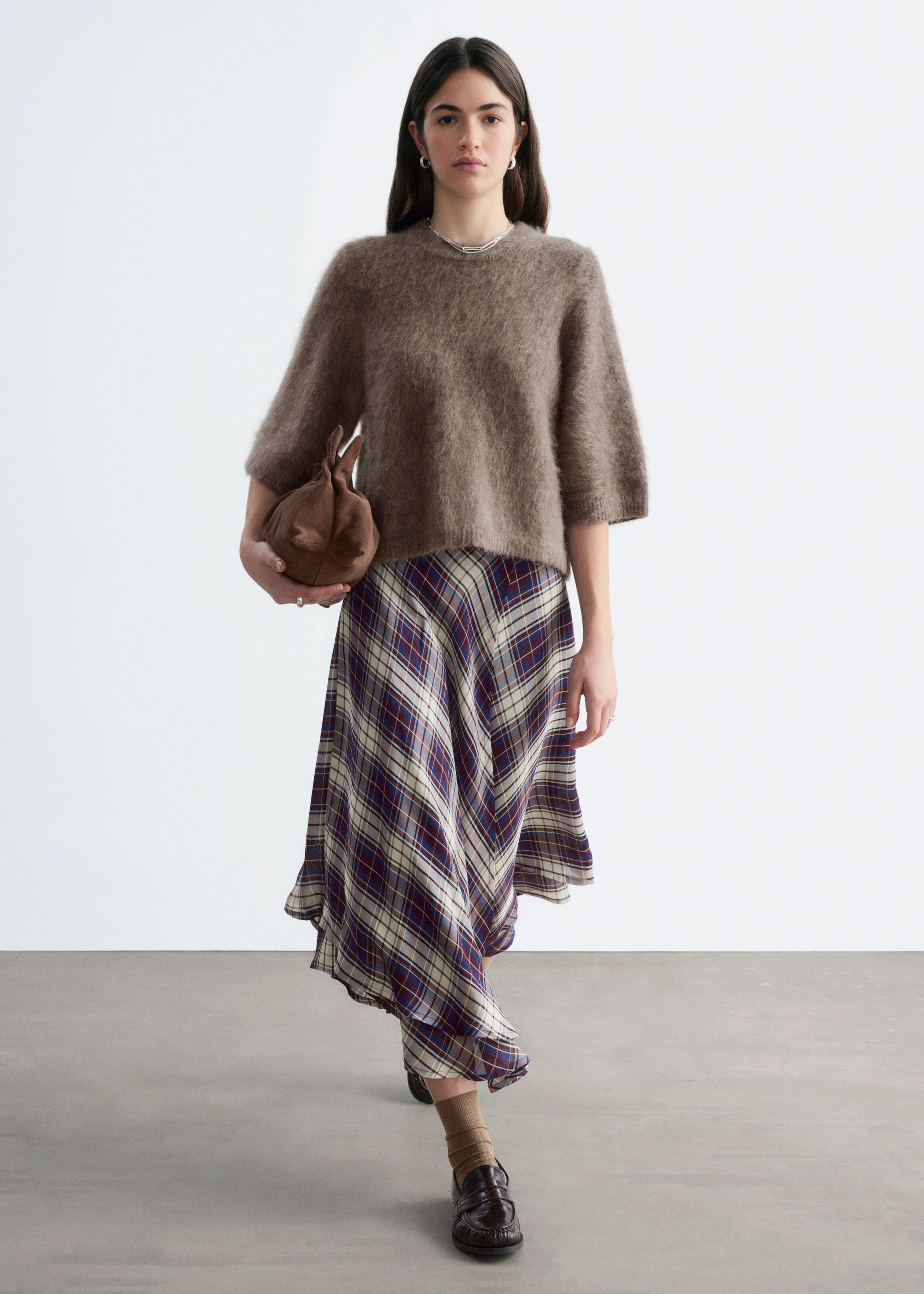 Mohair-Blend Knitted T-shirt - Brown - Lookbook