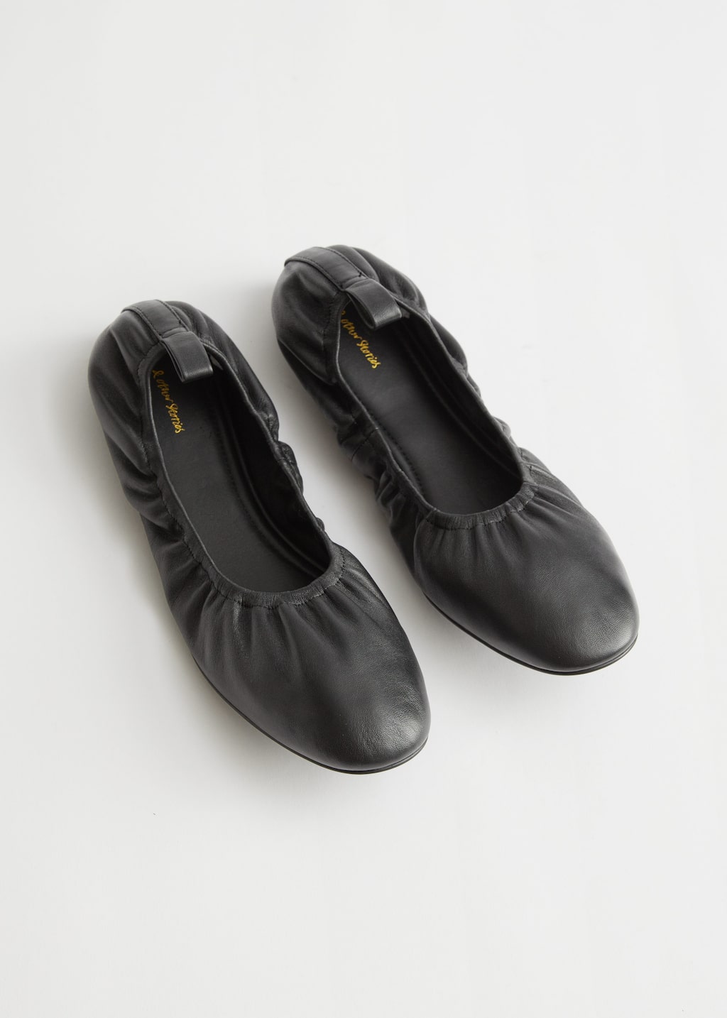 Gathered Leather Ballerina Flats - Black - Still Life