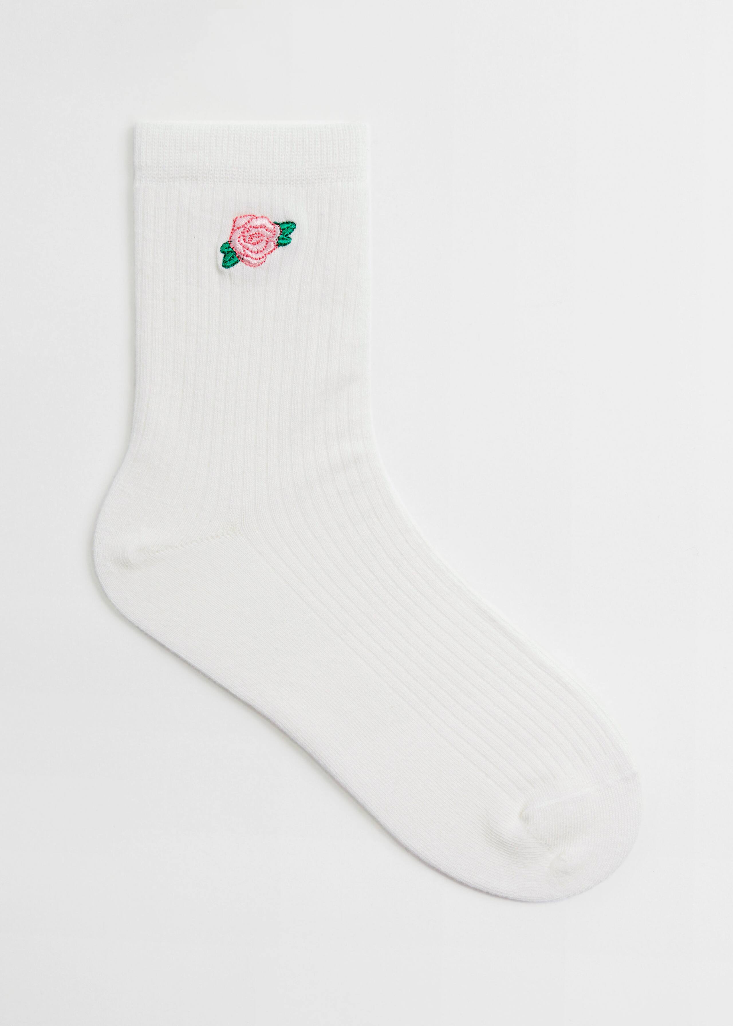 Calcetines tobilleros bordados - Flor rosa - Bodegón