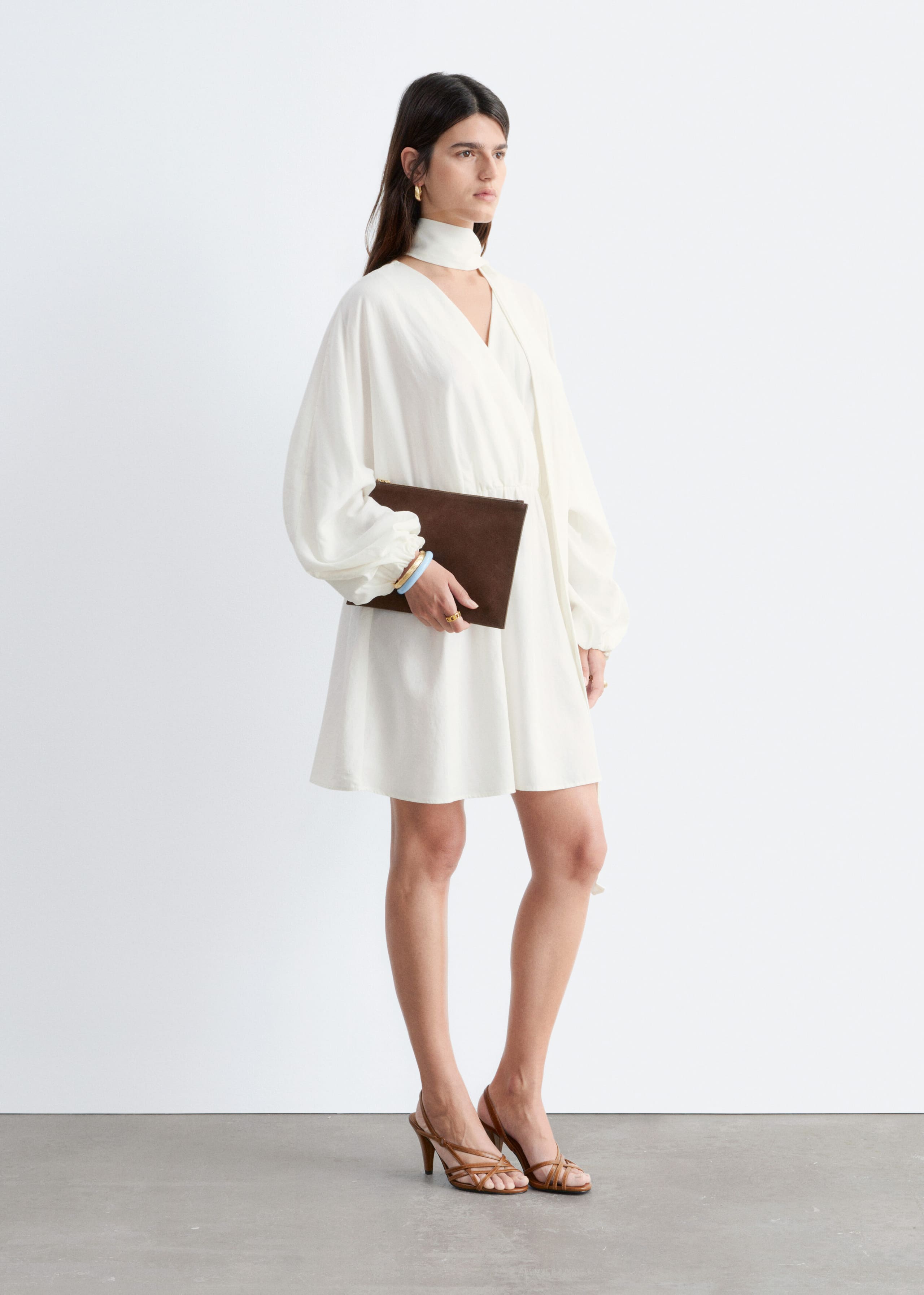 Image of Scarf-Detail Wrap Mini Dress