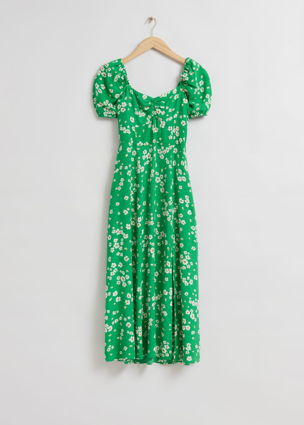 Vestido midi fluido con mangas abullonadas - Bright Green Floral Print - Bodegón