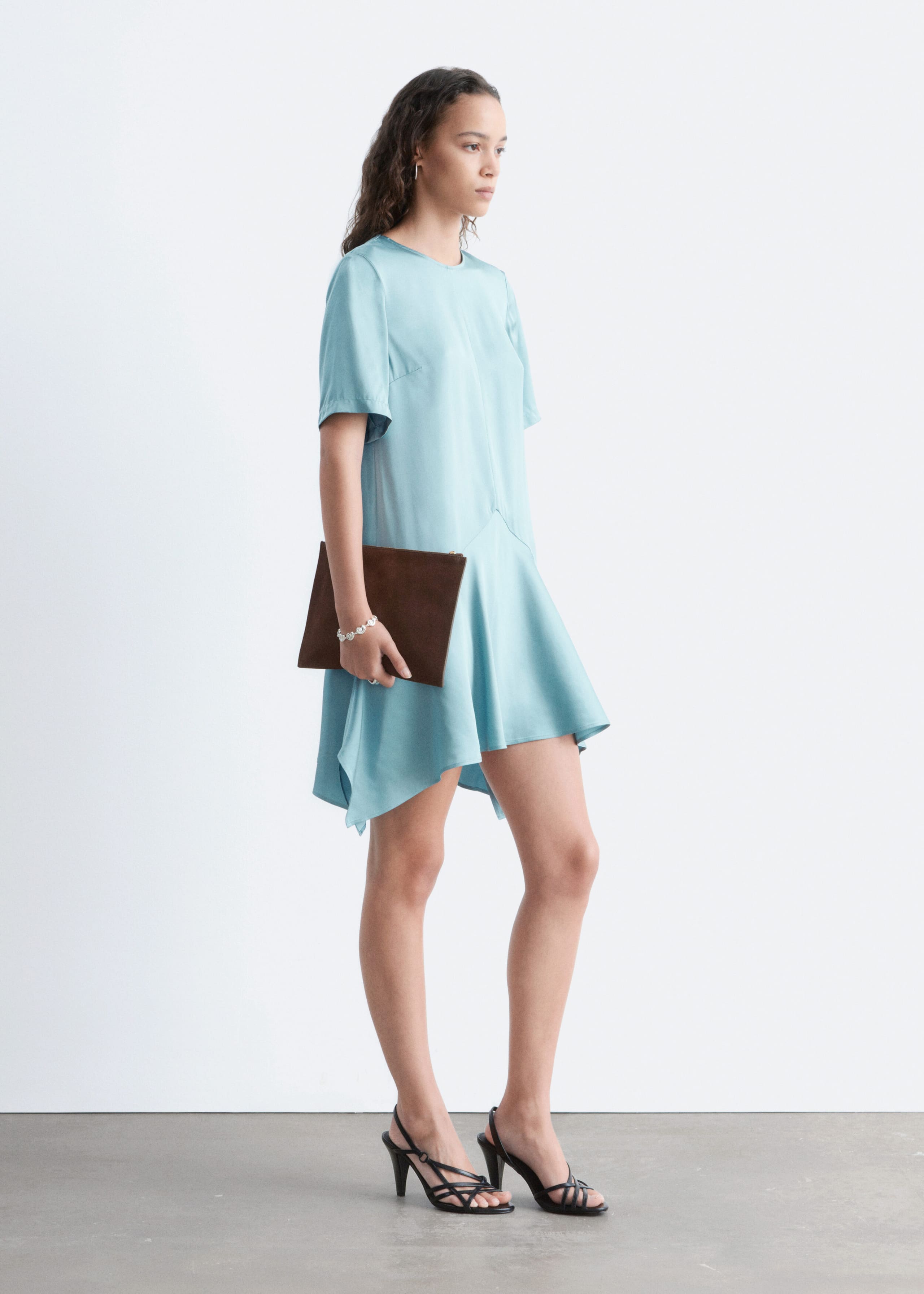 Handkerchief Hem Mini Dress - Brown - Lookbook