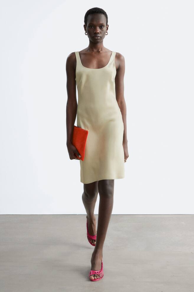 Satin Slip Mini Dress - Beige/Dark Mole - 1