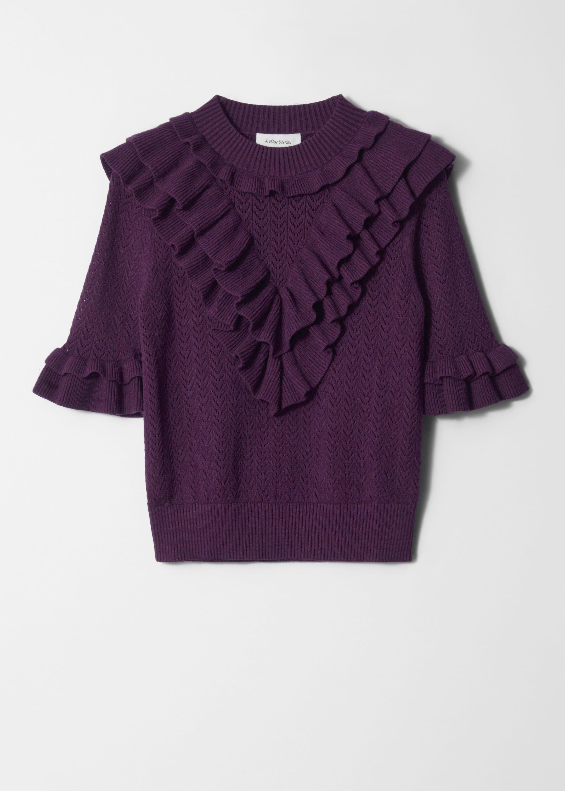 View larger image: Pointelle-Knit Ruffle Top - Dark Purple - Ladies | H&M GB 6