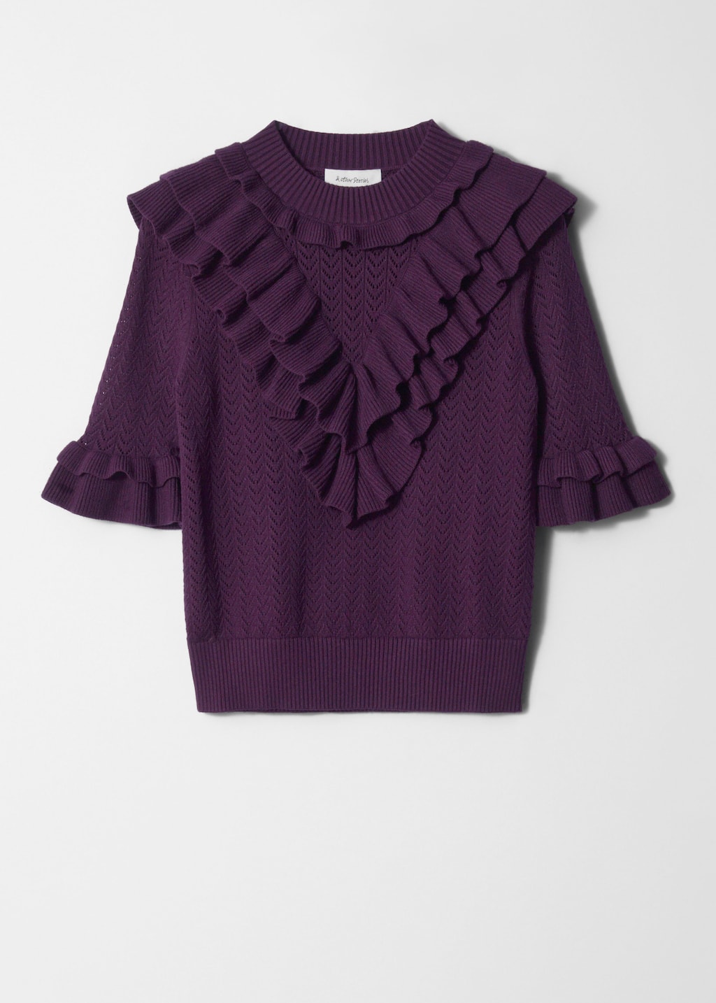Image of Pointelle-Knit Ruffle Top